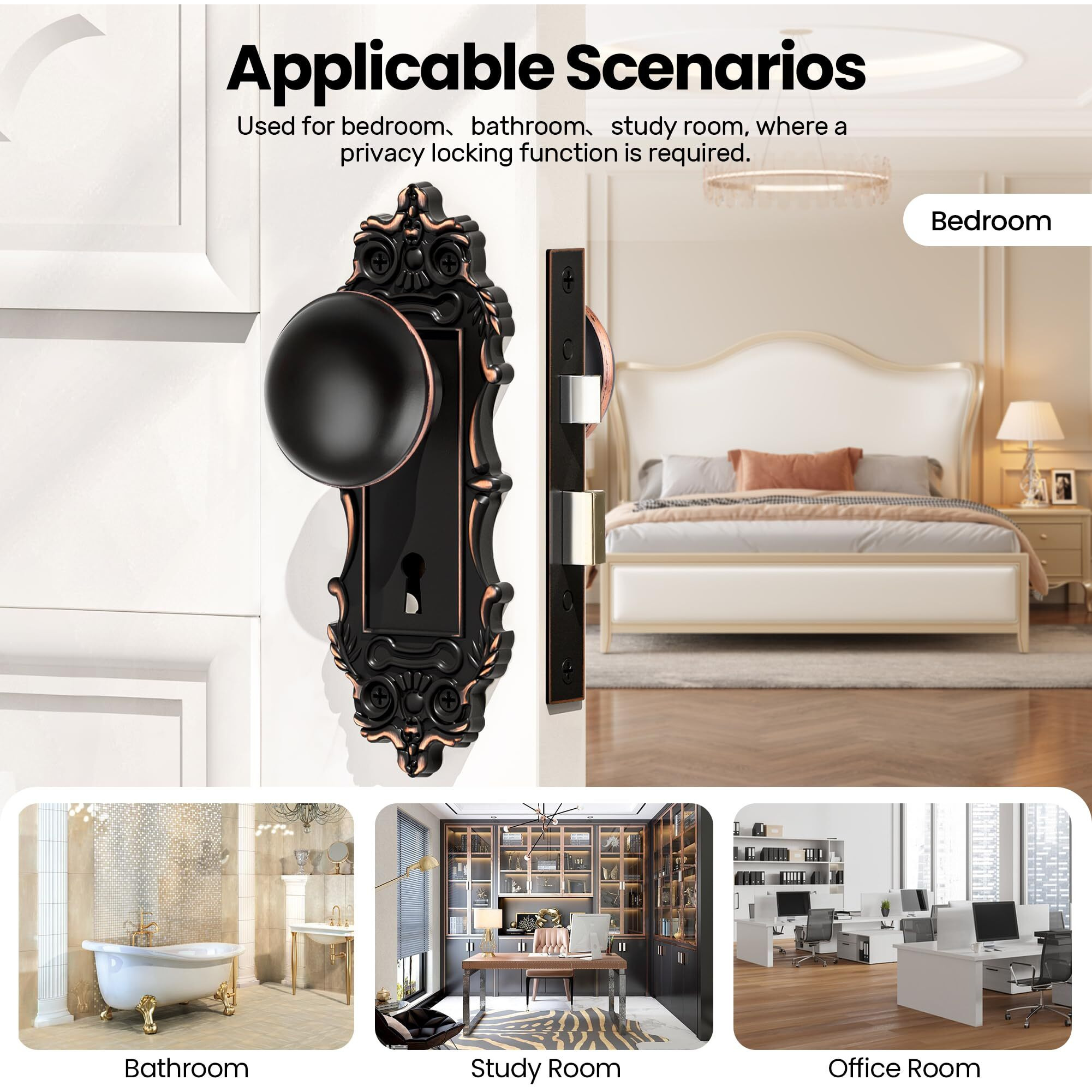 Ceymio Mortise Lock Door Knobs Interior Oil Rubbed Bronze Door Knob Antique Door Handle Skeleton Key Privacy Vintage Door Locks For Bedrooms Bathroom