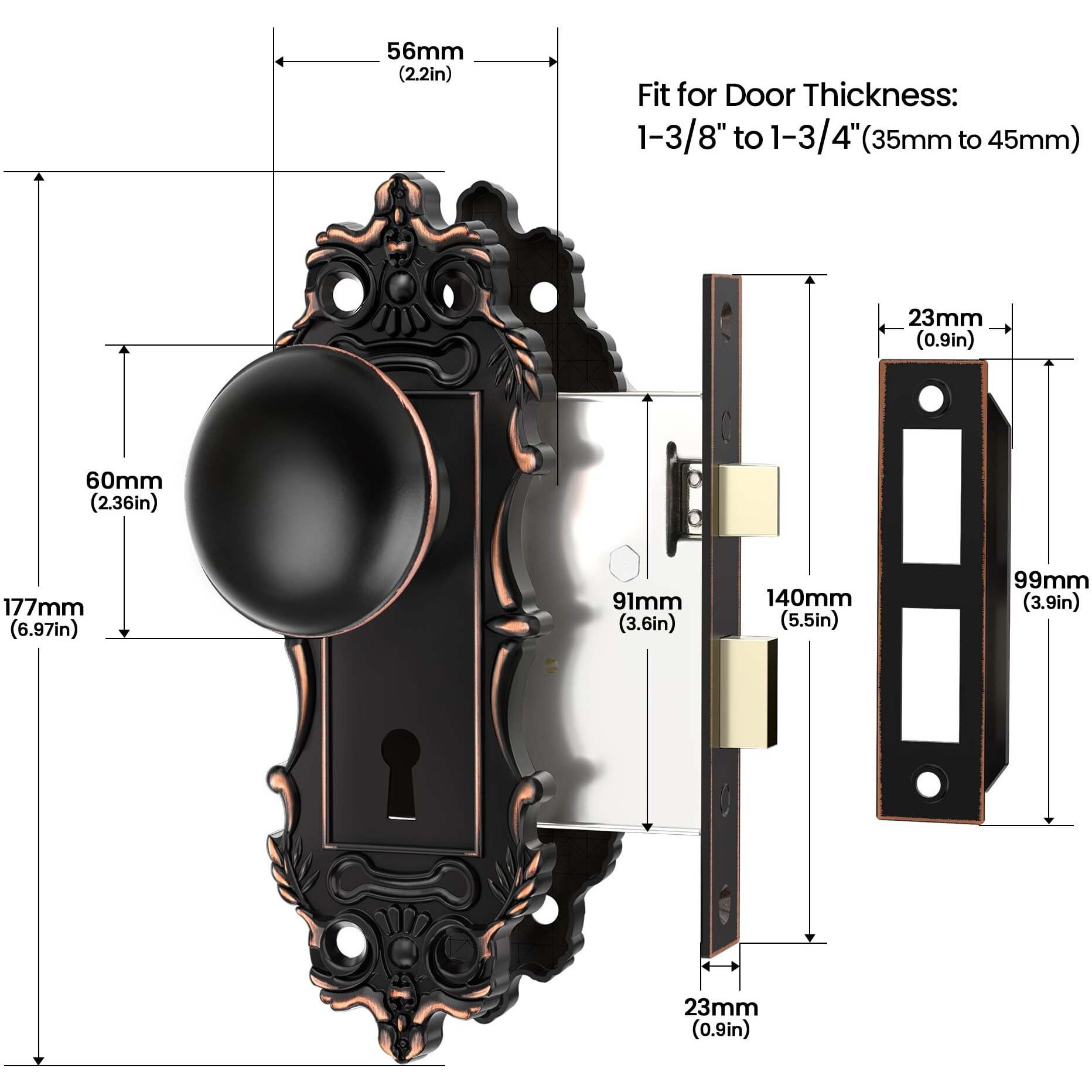 Ceymio Mortise Lock Door Knobs Interior Oil Rubbed Bronze Door Knob Antique Door Handle Skeleton Key Privacy Vintage Door Locks For Bedrooms Bathroom