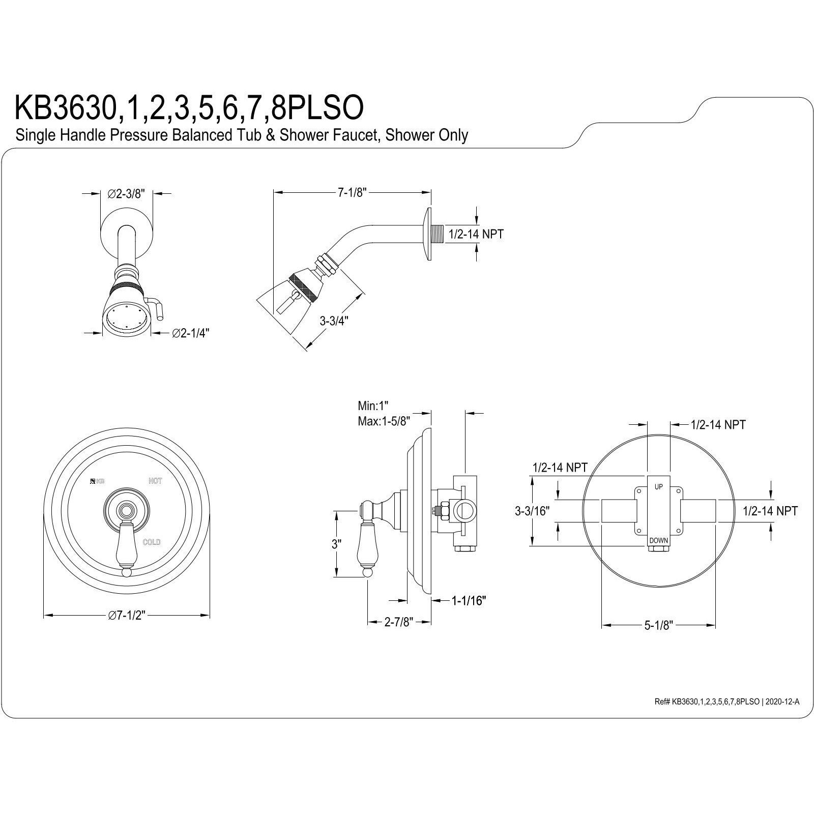 Kingston Brass Kb3635Plso Restoration Pressure Balanced Shower Faucet, 7-1/2-Inch, Oil Rubbed Bronze