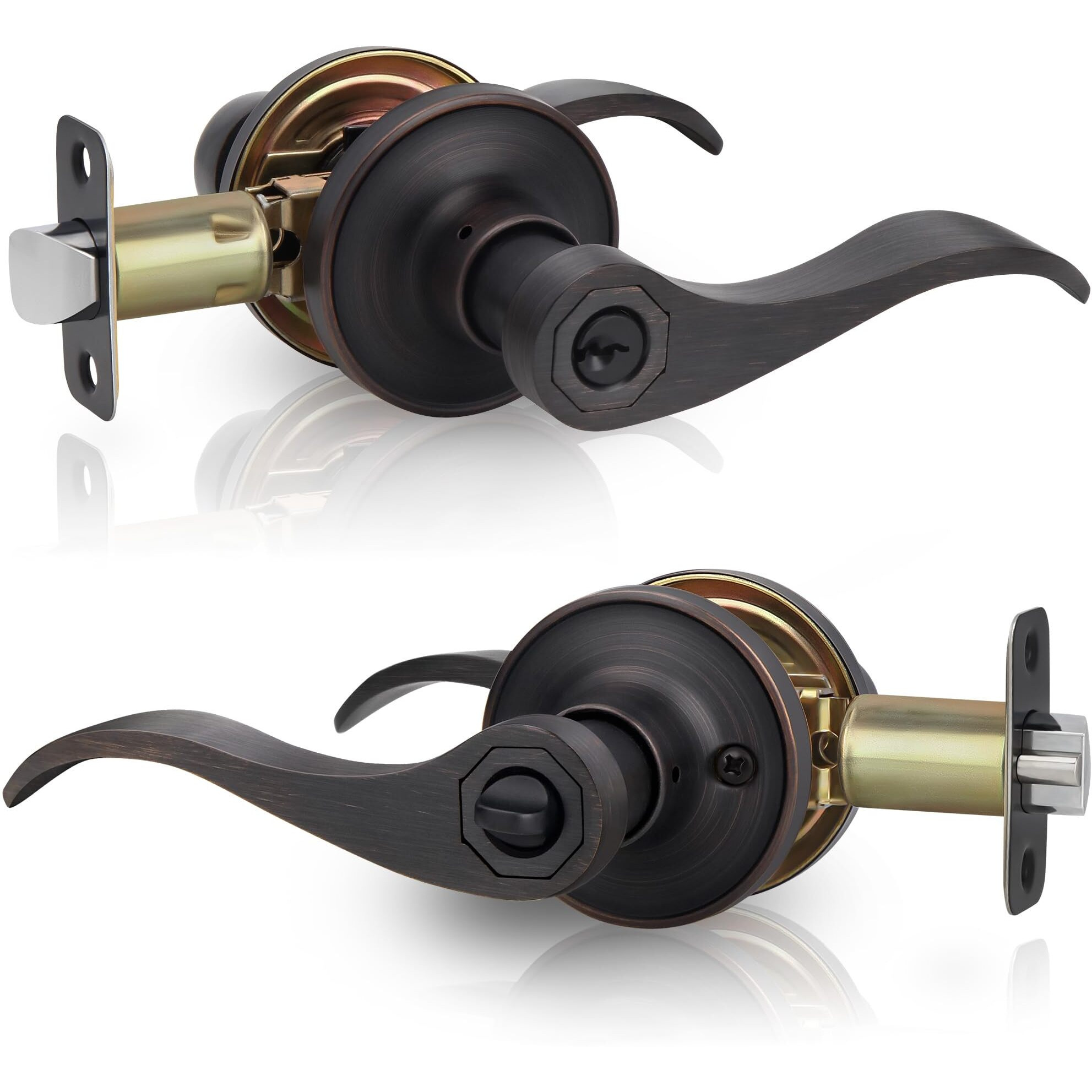 Gaurqiah Wave Style Entry Door Handle With Keys, Keyed Door Lever With Lock For Front/Entrance In Oil Rubbed Bronze Finish, Reversible Door Lever For Left/Right Doors