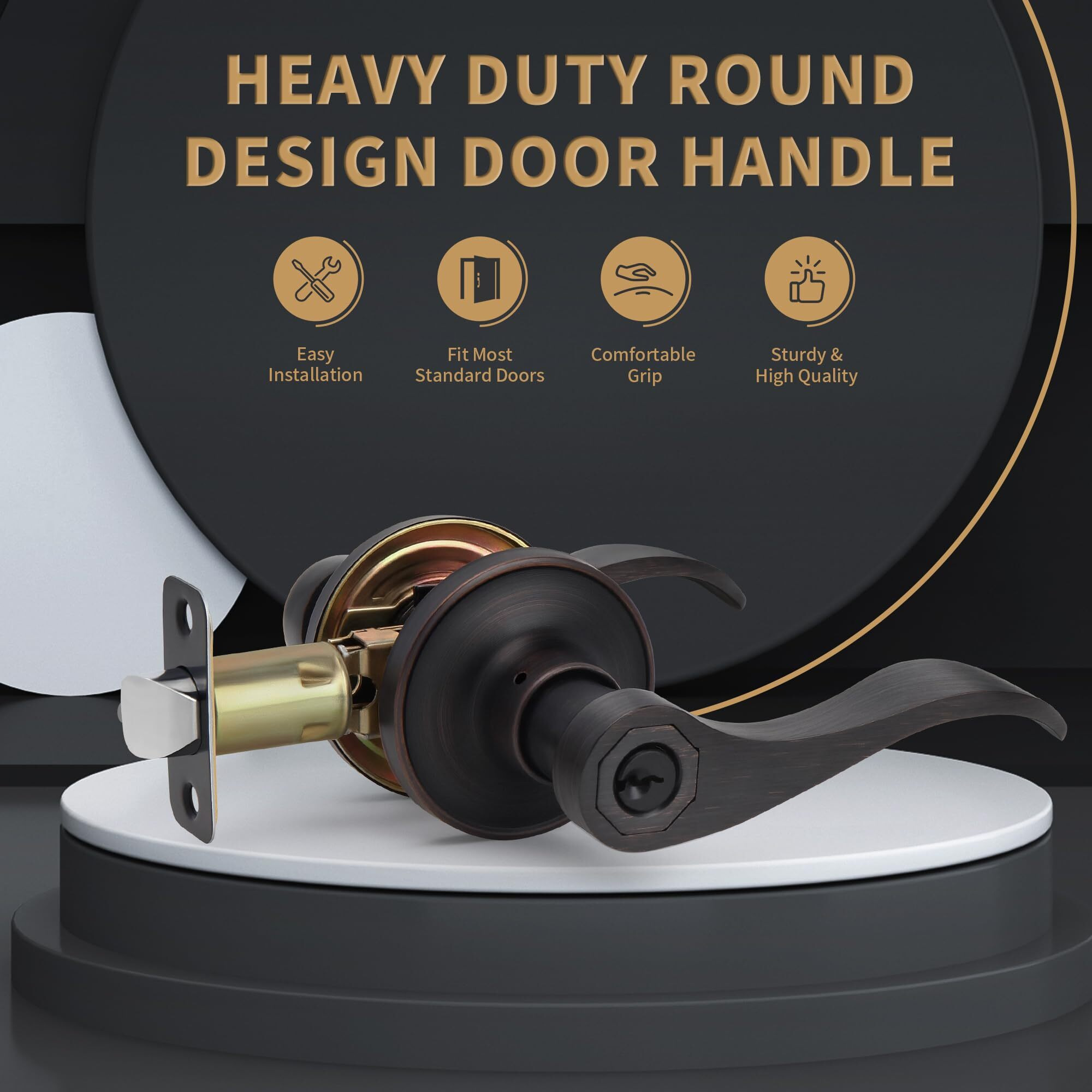 Gaurqiah Wave Style Entry Door Handle With Keys, Keyed Door Lever With Lock For Front/Entrance In Oil Rubbed Bronze Finish, Reversible Door Lever For Left/Right Doors