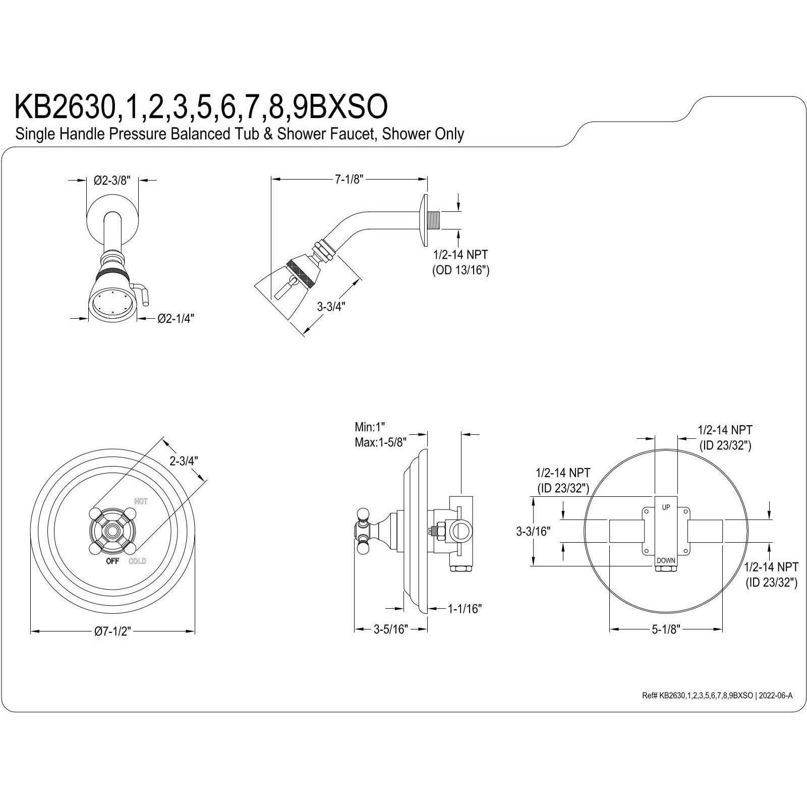 Kingston Brass Kb2635Bxso Metropolitan Pressure Balanced Shower Faucet, 7-1/2"", Oil Rubbed Bronze