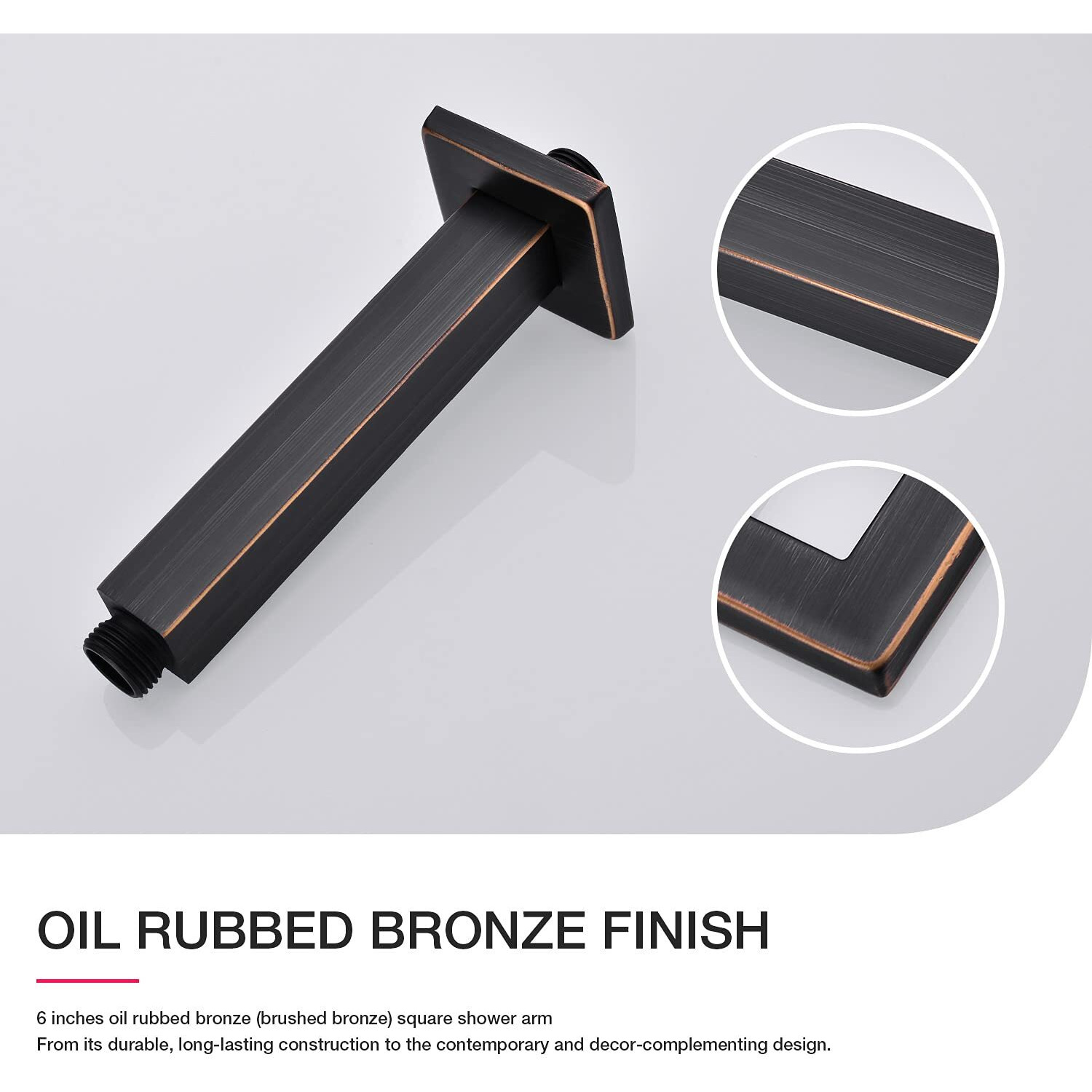 Brushed Bronze Shower Arm With Flange Ceiling Mounted 6 Inch Square Stainless Steel Extension For Overhead Rainfall Shower Head, Oil Rubbed Bronze