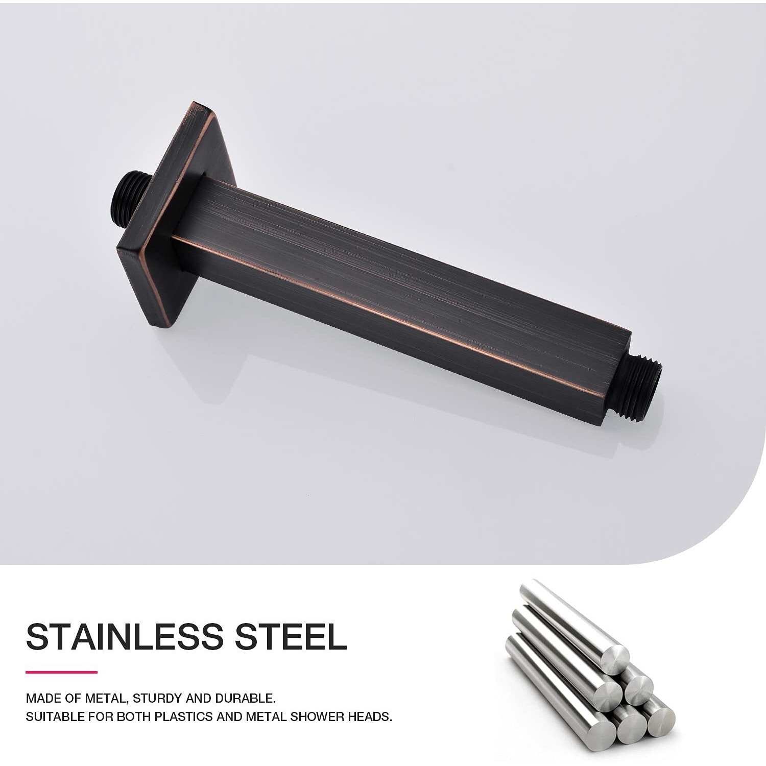 Brushed Bronze Shower Arm With Flange Ceiling Mounted 6 Inch Square Stainless Steel Extension For Overhead Rainfall Shower Head, Oil Rubbed Bronze