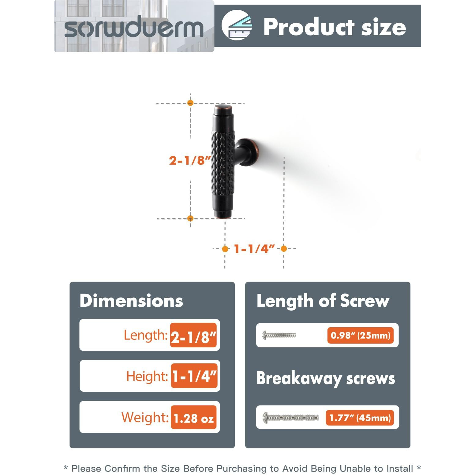 Sorwduerm 5 Pack Oil Rubbed Bronze Knurled Cabinet Knobs 2-1/8"" X 1-1/4"" Single Hole Pull Knobs For Cabinets, Cupboard And Closet
