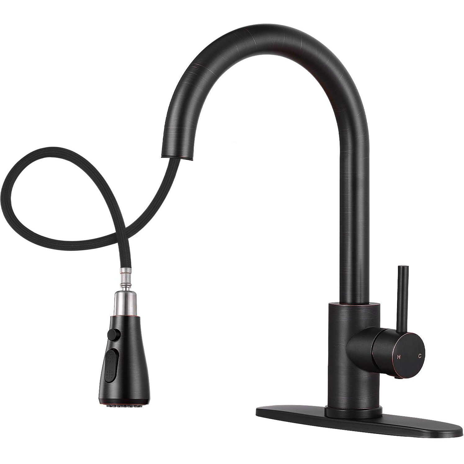 Fgkq Kitchen Faucet With Pull Down Sprayer, Commercial Faucet For Kitchen Sink With Deck Oil Rubbed Bronze,Single Handle, Suitable For Rv/Bar Sink