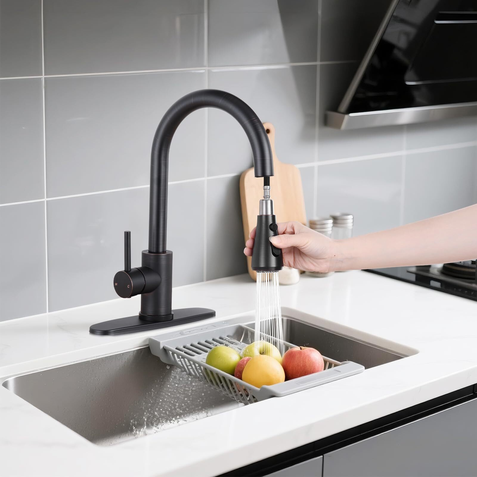 Fgkq Kitchen Faucet With Pull Down Sprayer, Commercial Faucet For Kitchen Sink With Deck Oil Rubbed Bronze,Single Handle, Suitable For Rv/Bar Sink