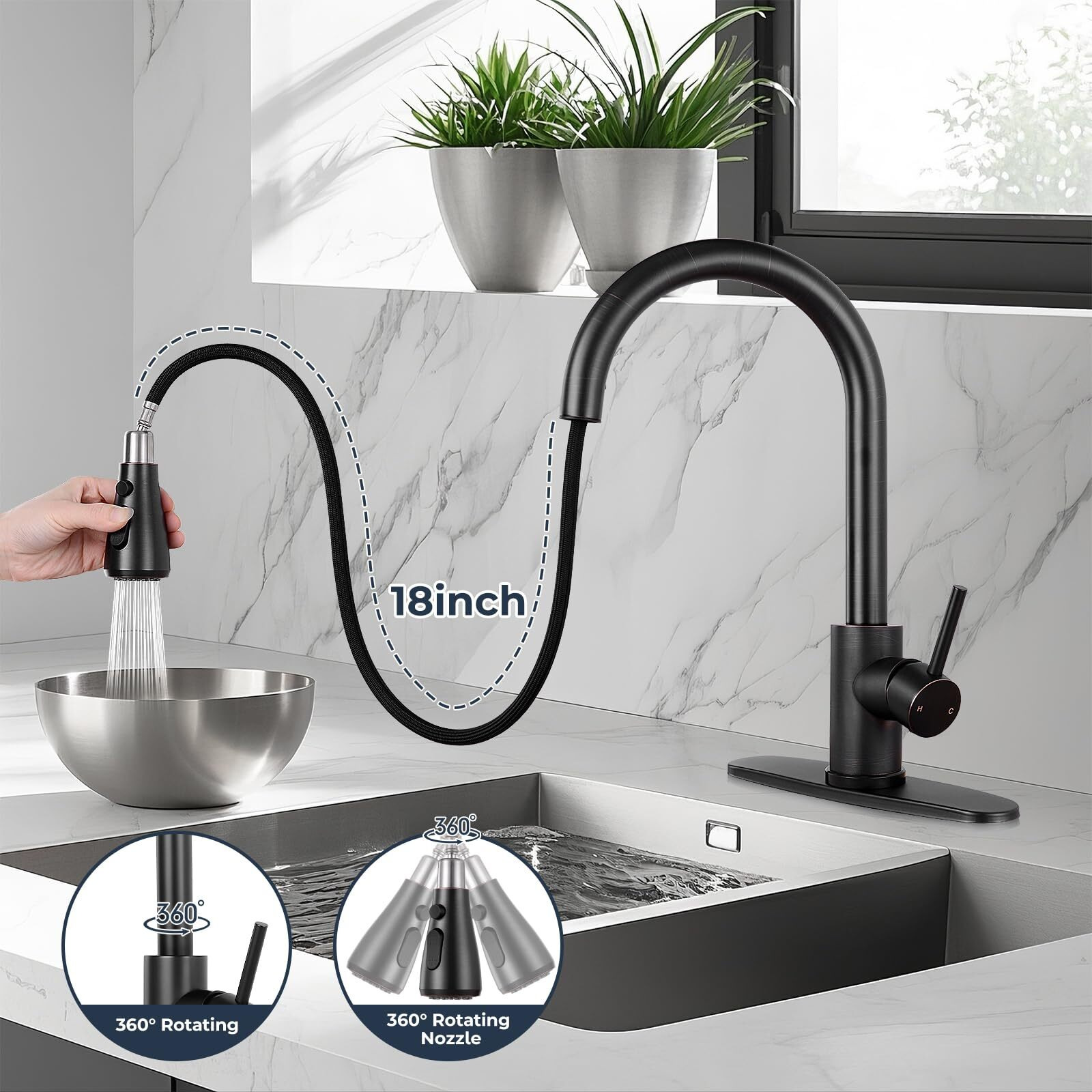 Fgkq Kitchen Faucet With Pull Down Sprayer, Commercial Faucet For Kitchen Sink With Deck Oil Rubbed Bronze,Single Handle, Suitable For Rv/Bar Sink