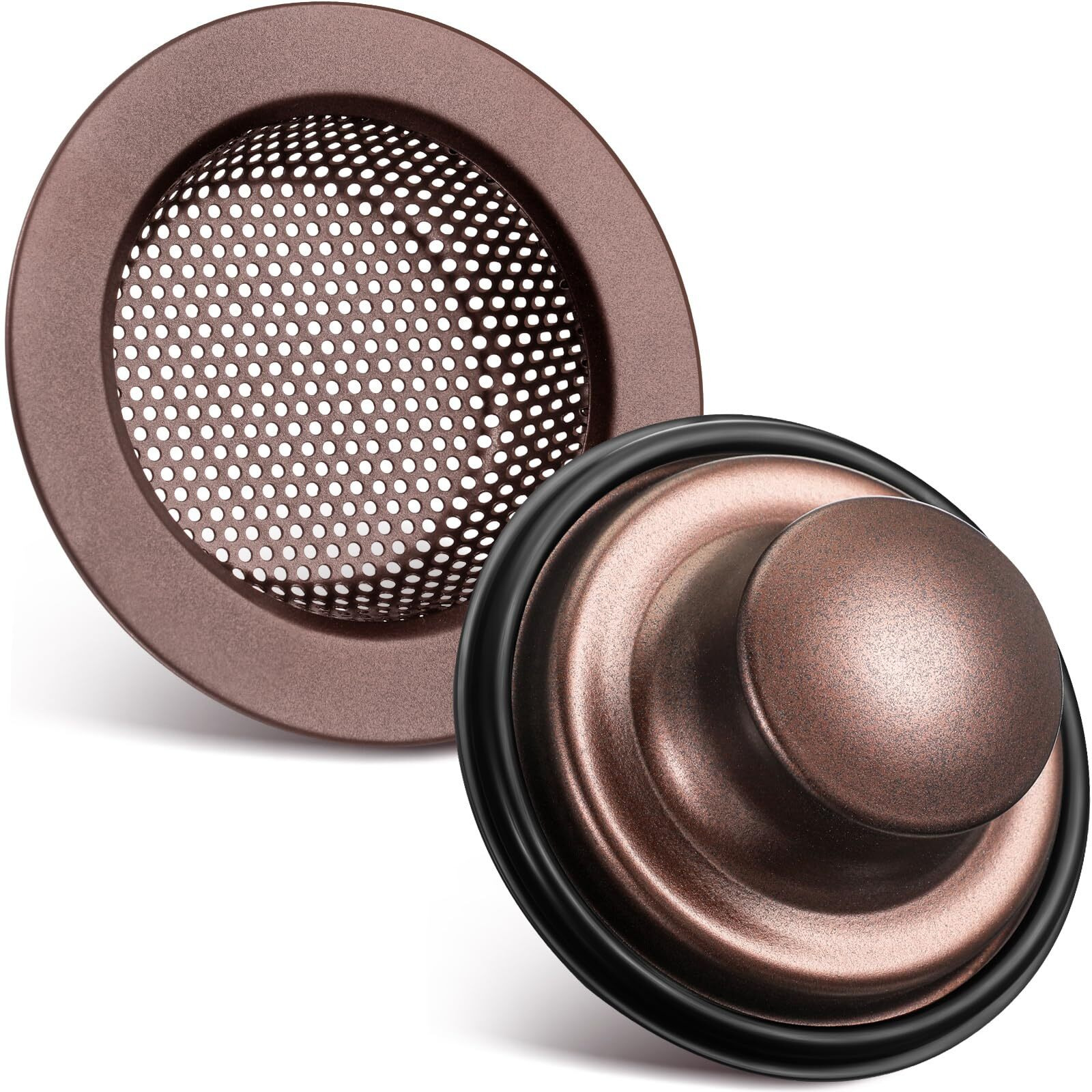 Retisee 2 Pcs Kitchen Sink Drain Strainer Stopper Set Stainless Steel Drain Catcher And Cover Large Wide Rim 4.5"" Diameter Sink Basket Garbage Disposal Plug For Standard 3 1/2 Inch(Oil Rubbed Bronze)