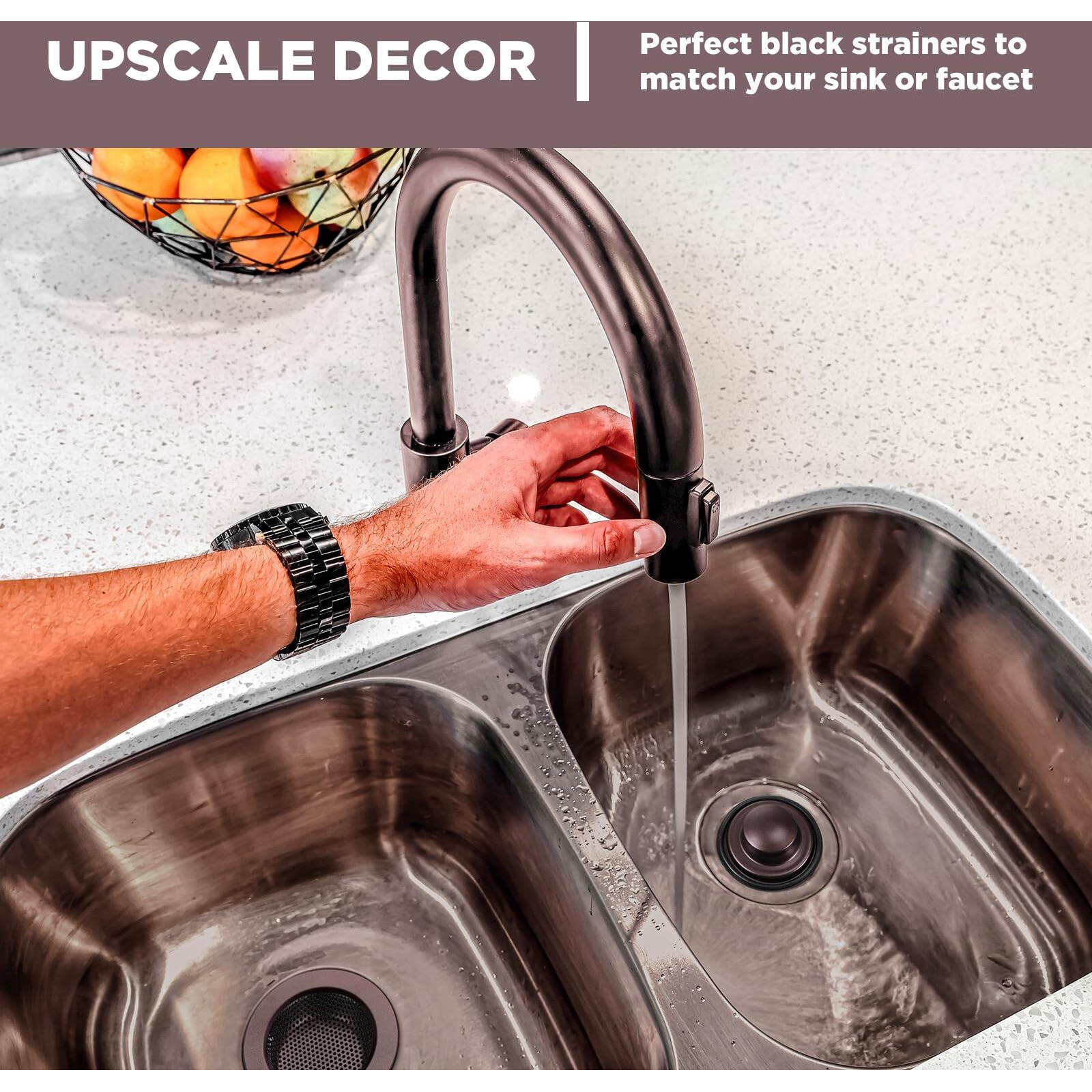 Retisee 2 Pcs Kitchen Sink Drain Strainer Stopper Set Stainless Steel Drain Catcher And Cover Large Wide Rim 4.5"" Diameter Sink Basket Garbage Disposal Plug For Standard 3 1/2 Inch(Oil Rubbed Bronze)