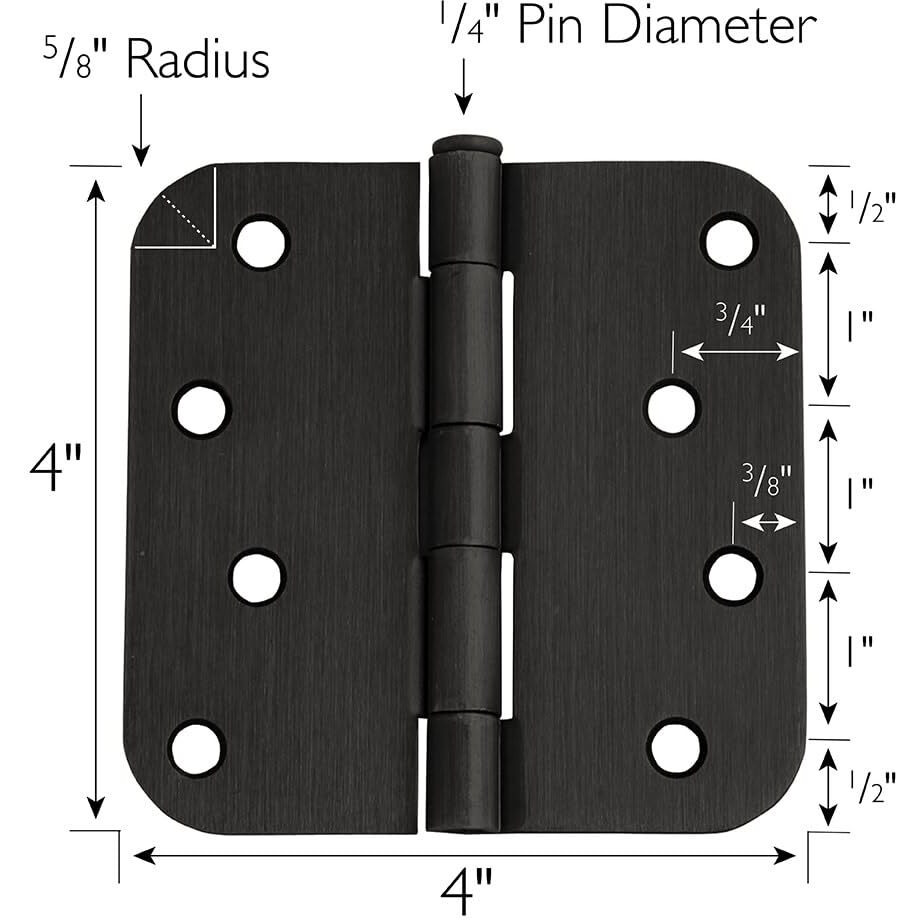 Door Hinges For Interior Doors 6-Pack 4-Inch X 4-Inch - Rounded 5/8-Inch Radius Steel Door Hinge - Oil Rubbed Bronze - Fits Standard Doors - Design House 189597
