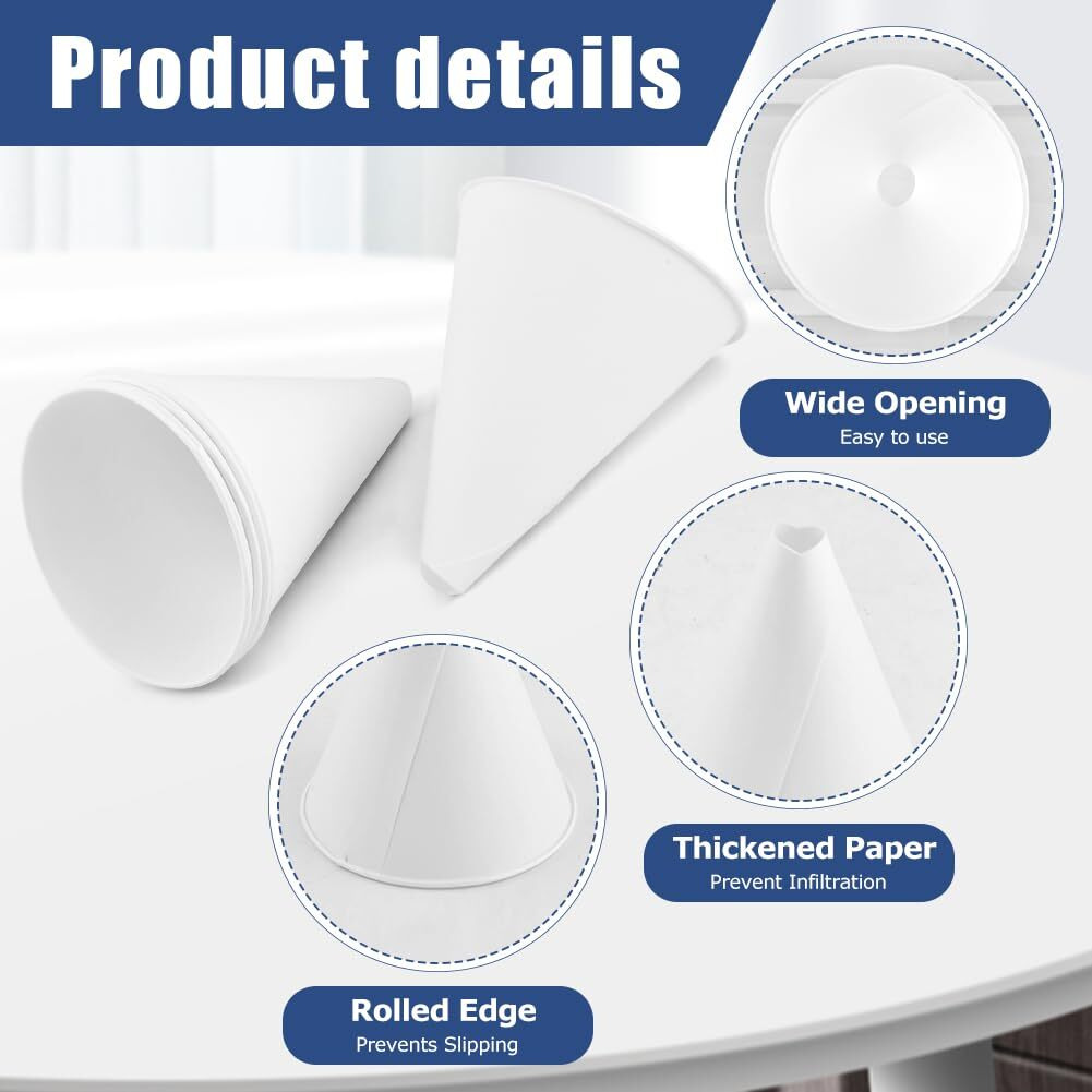 100-Pack Disposable Paper Funnels For Motor Oil Change & Kitchen Use, Multi-Purpose Liquid Transfer Tool For Automotive Fluids, Cooking Oils, Gasoline & Coolants