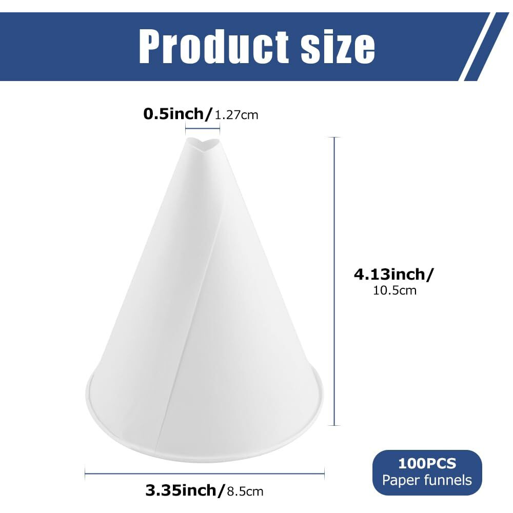 100-Pack Disposable Paper Funnels For Motor Oil Change & Kitchen Use, Multi-Purpose Liquid Transfer Tool For Automotive Fluids, Cooking Oils, Gasoline & Coolants