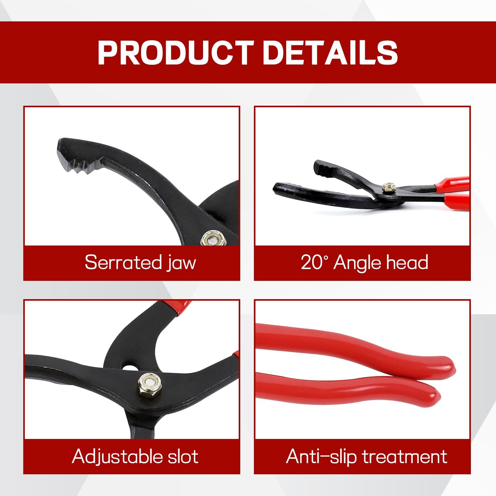 Wogomz 12"" Adjustable Oil Filter Pliers, Oil Filters Removal Specialty Tool, 3-Position Oil Filter Wrench Removal Tool For 50-150Mm Engine Filters, Conduit, Fittings, Car Accessories