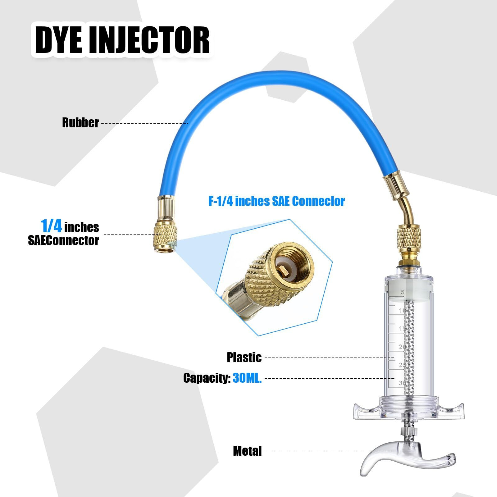 Tellegloww Oil And Dye Injector Kit 1/4"" Sae With Sae R134A Oil Injector R1234Yf Low Side Quick Coupler R410A Split Adapter Compatible With R134A R22 R12 R1234Yf, Hand Push Compressor Manual 1Oz/30Ml