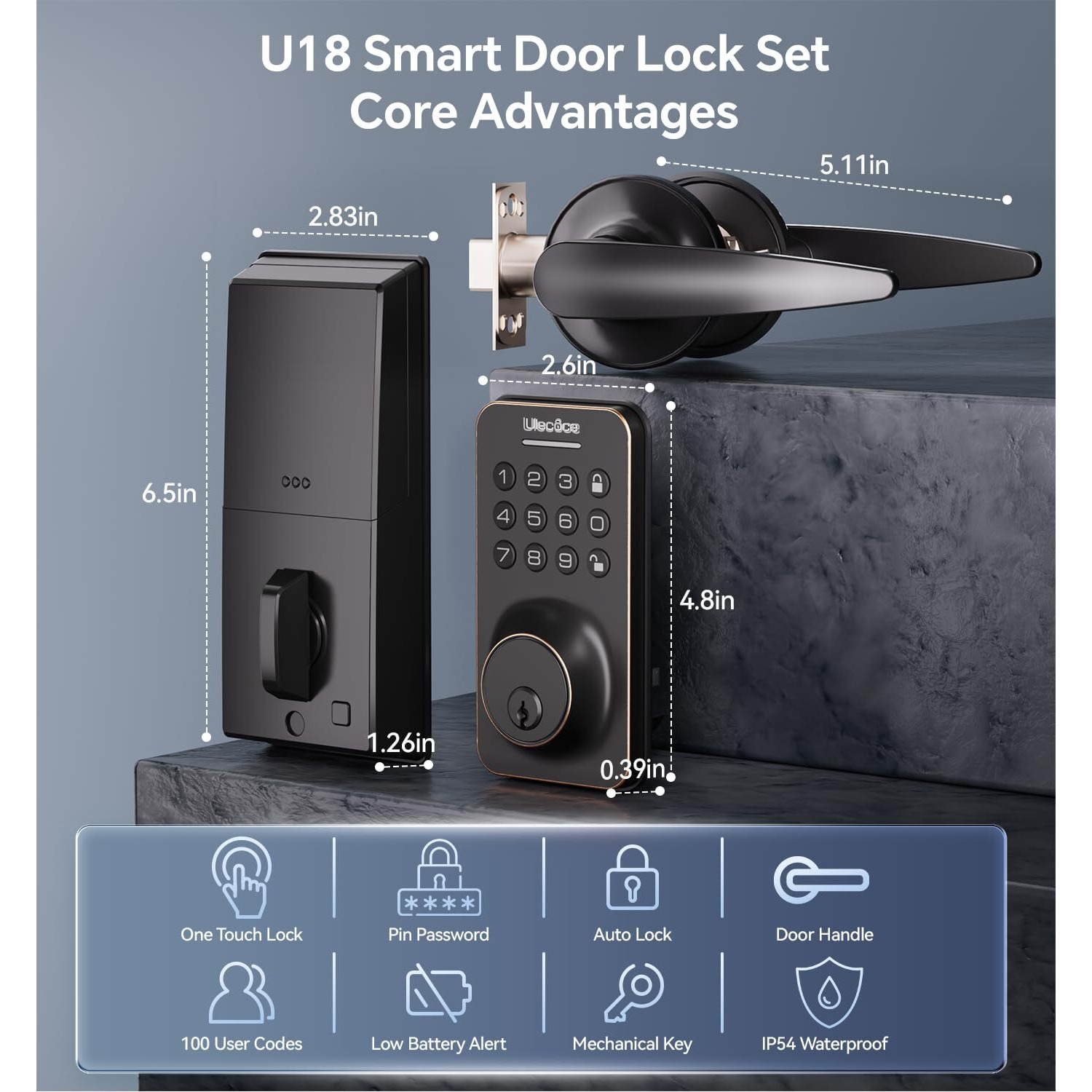 Keyless Entry Door Lock Deadbolt With Handle Set, Keypad Door Lock With Handle Smart Door Locks For Front Door With Set Code With Easy Installation, Auto Lock, (Oil Rubbed Bronze)