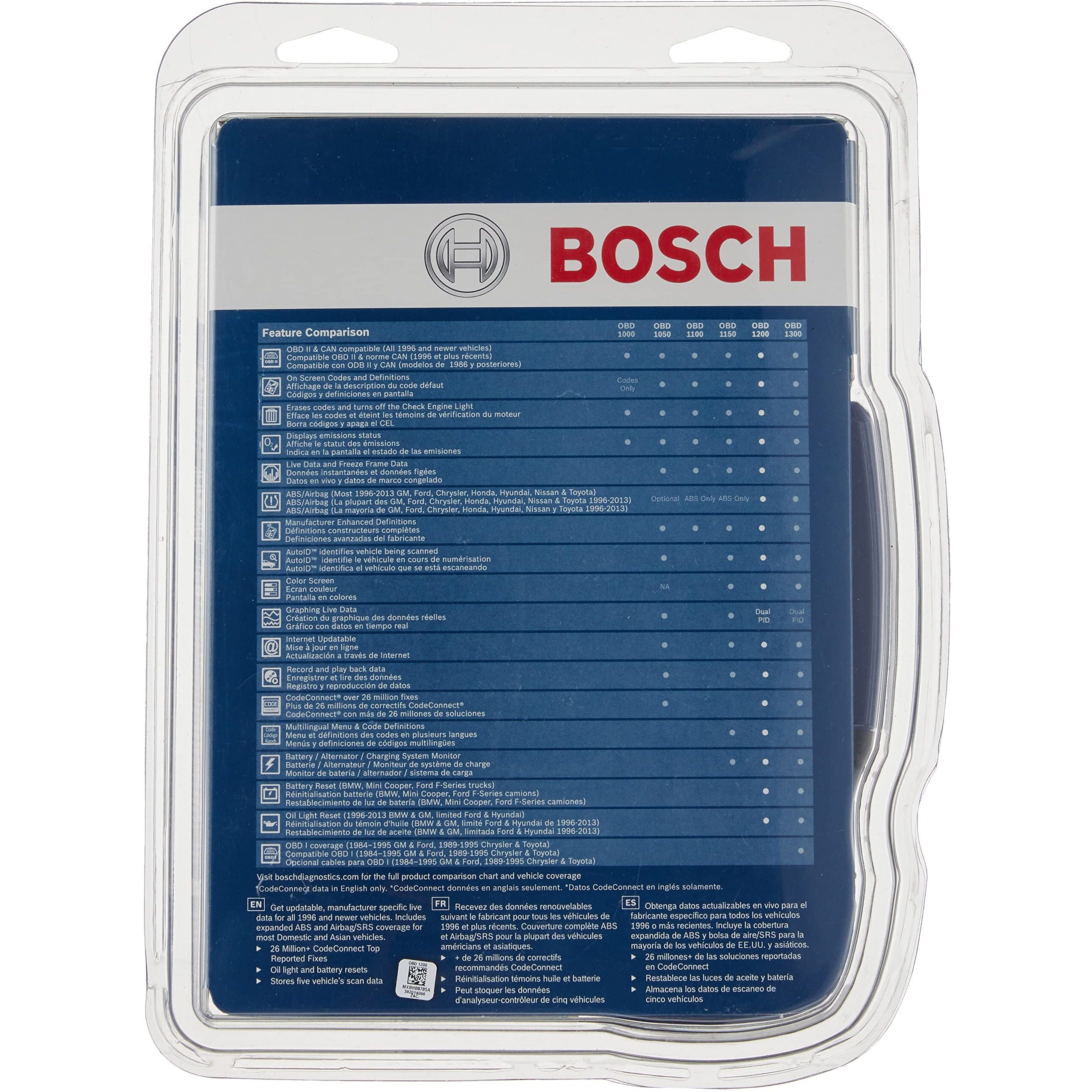 Bosch Obd 1200 Scan Tool With Codeconnect, Abs & Airbag Coverage, Oil Light & Battery Reset