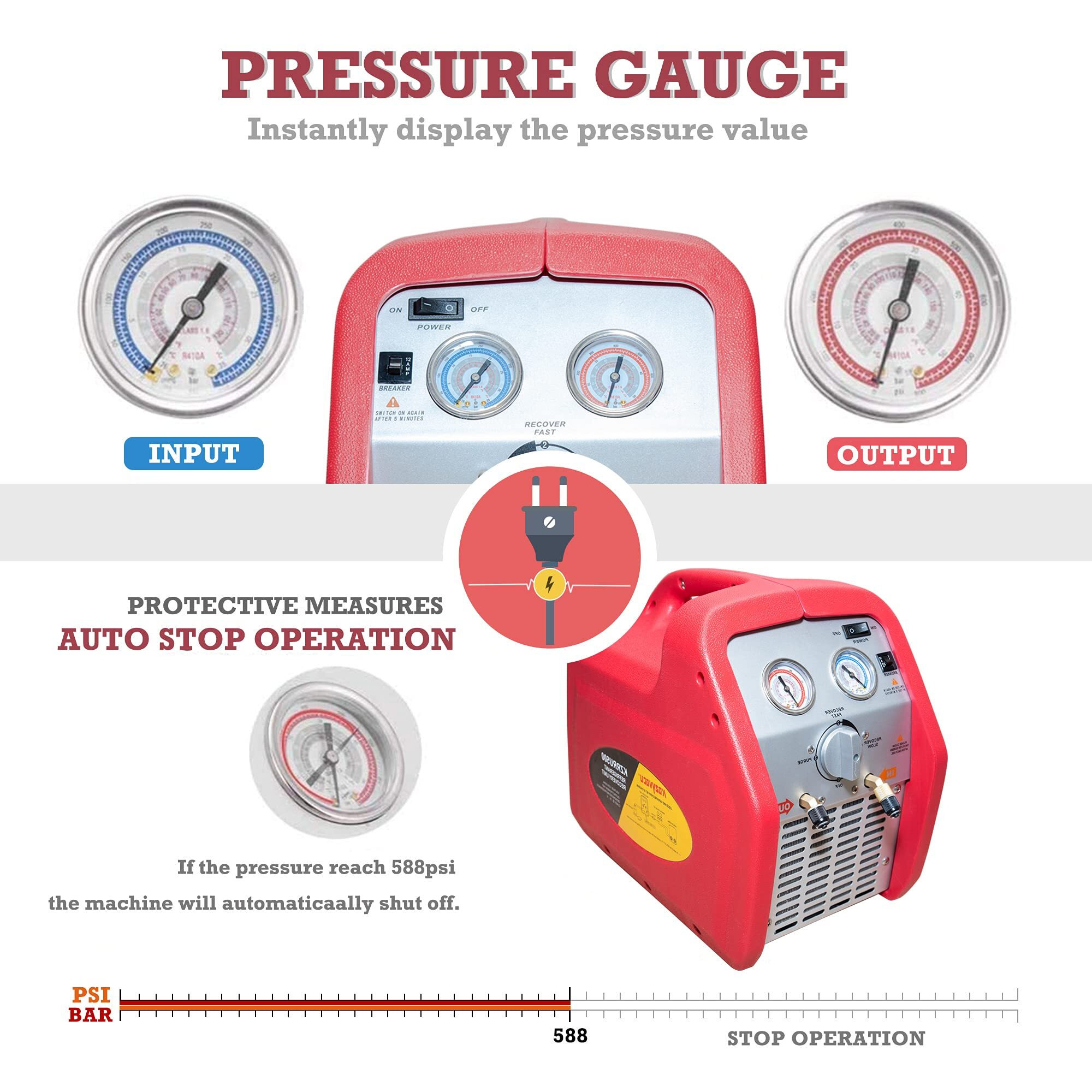 Kozyvacu Oil-Less Portable Refrigerant Recovery Machine For Both Liquid And Vapor Refrigerant (1Hp Dual Cylinder)