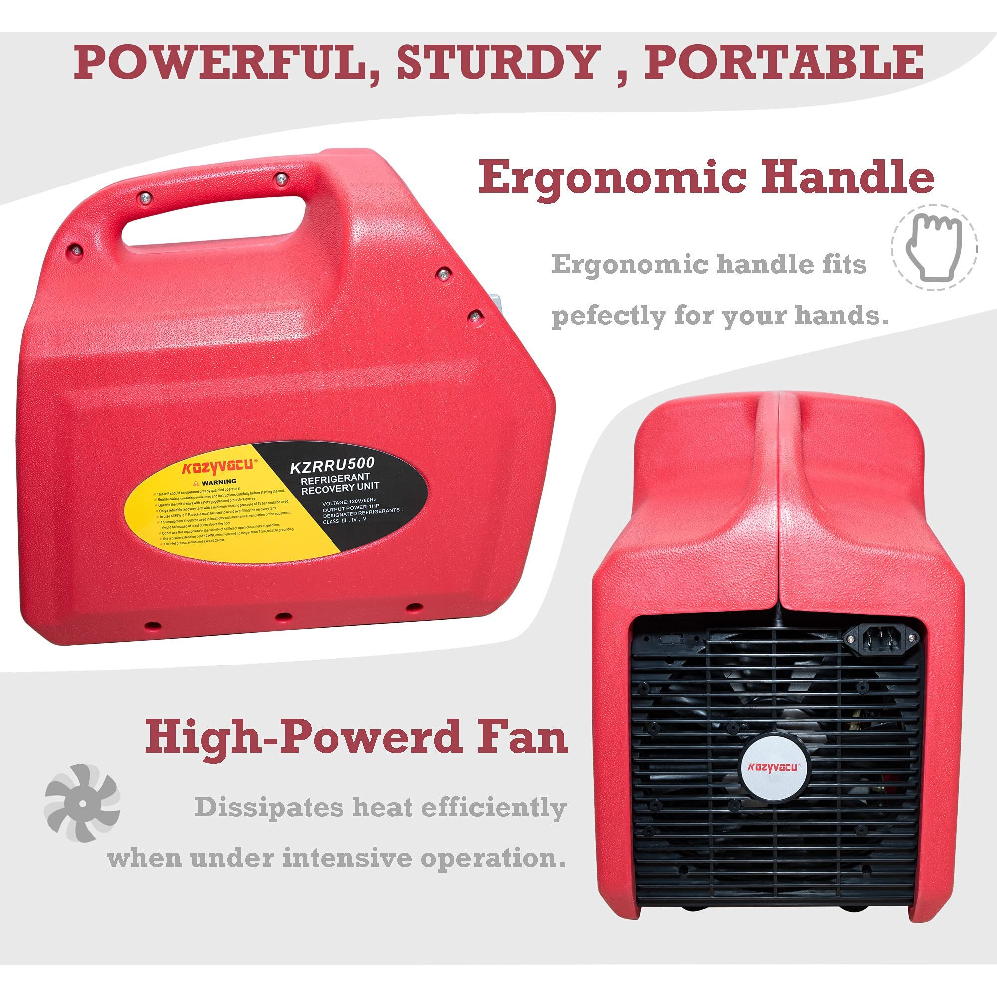 Kozyvacu Oil-Less Portable Refrigerant Recovery Machine For Both Liquid And Vapor Refrigerant (1Hp Dual Cylinder)
