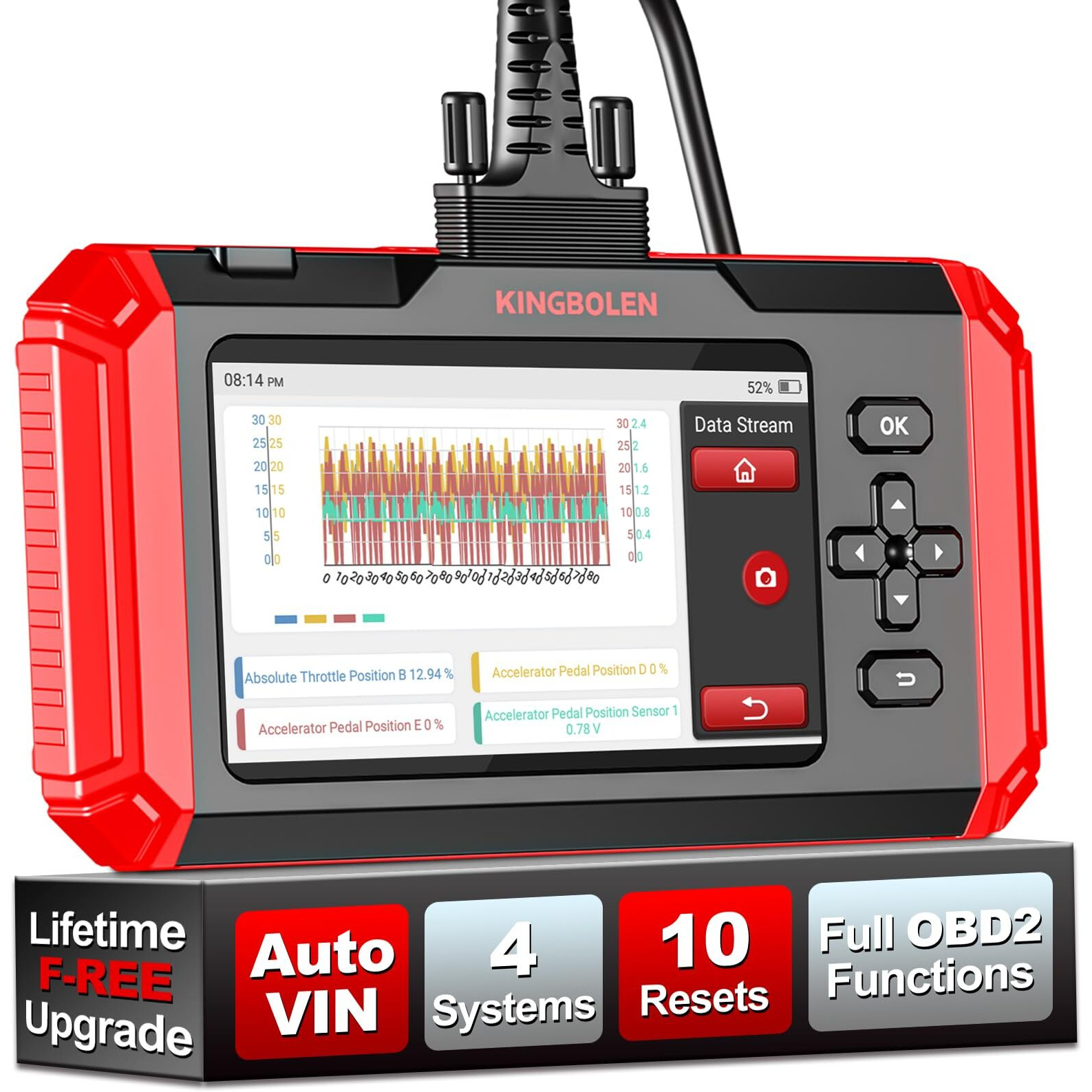 Kingbolen S600 Obd2 Car Scanner,Ecm/Tcm/Srs/Abs Code Reader With 10 Reset,Automotive Engine Scan Tool With Oil Tpms Brake Bleed Ets Sas Throttle Reset,Autovin Car Diagnostic Tools,Lifetime Free Update