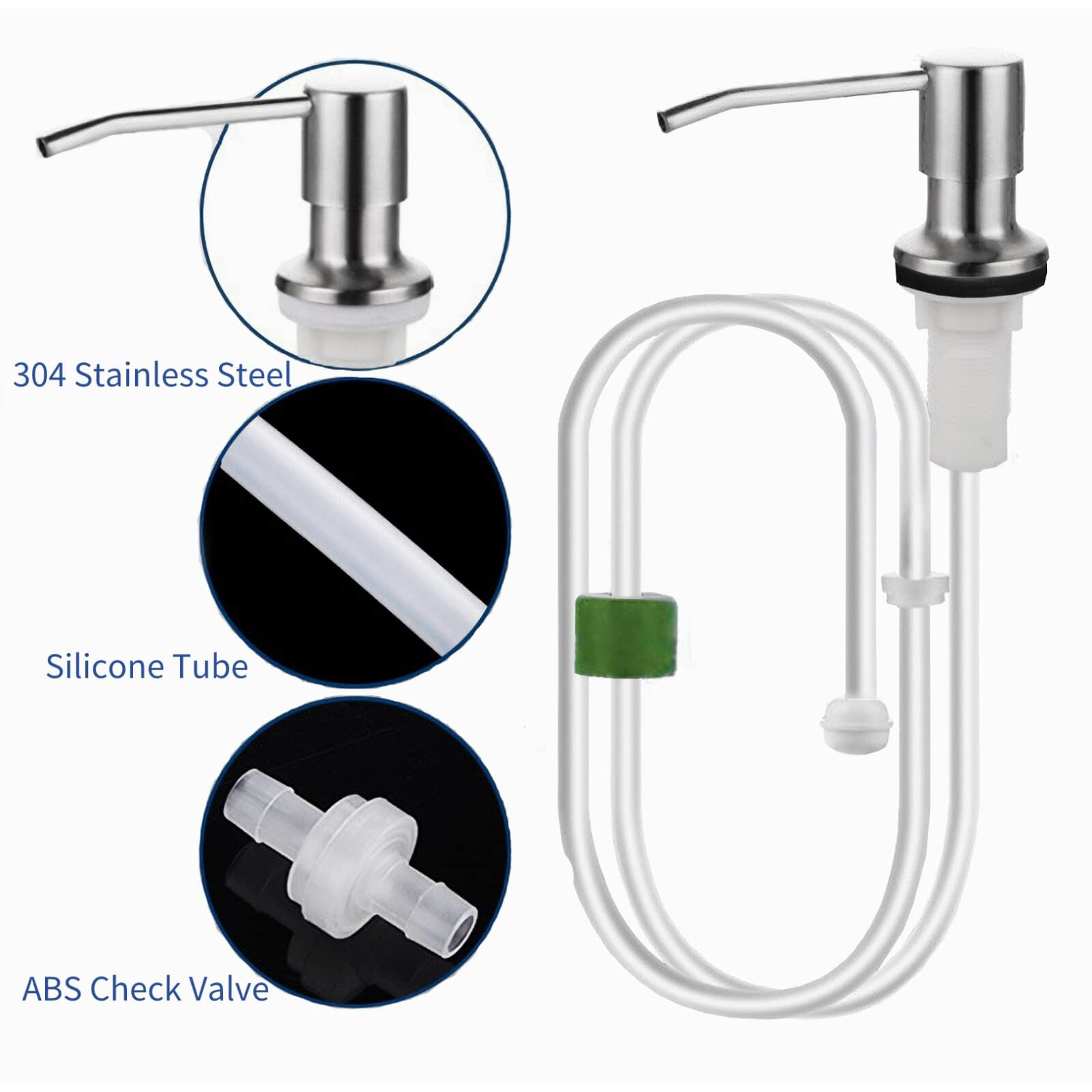 Built In Soap Dispenser For Kitchen Sink, Brushed Nickel Stainless Steel Countertop Pump Head, Dish Soap Hand Lotion Dispenser With Refillable 17Oz Bottle (Brushed Nickel With Tube)