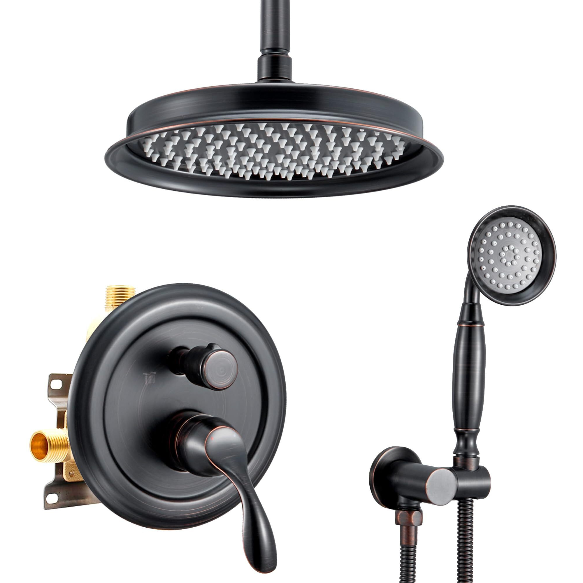 Dasan Oil Rubbed Bronze Rain Shower System Complete Antique Shower Faucet Sets, Shower Fixtures Combo With Pressure Balance Valve, Trim Kit, 9 Rainfall Overhead Shower & Handheld, At209C-Orb