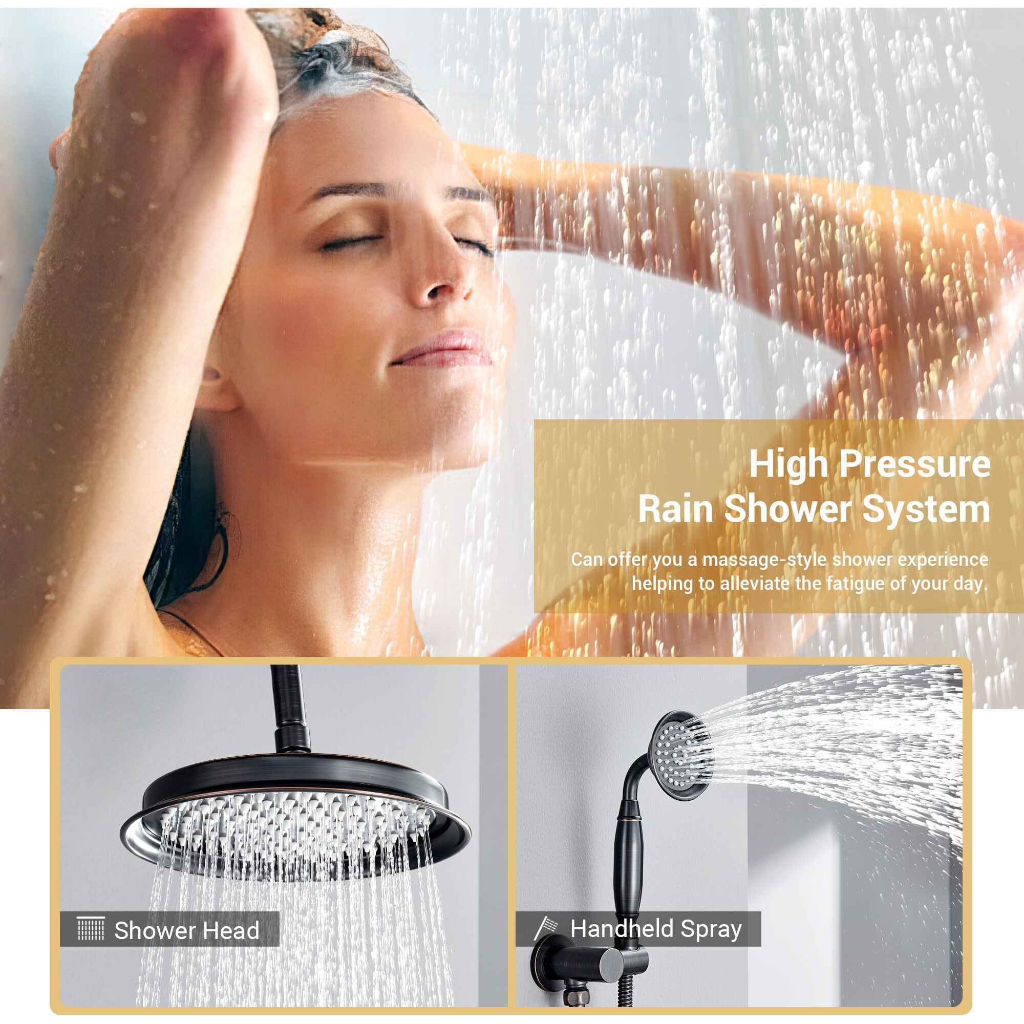 Dasan Oil Rubbed Bronze Rain Shower System Complete Antique Shower Faucet Sets, Shower Fixtures Combo With Pressure Balance Valve, Trim Kit, 9 Rainfall Overhead Shower & Handheld, At209C-Orb