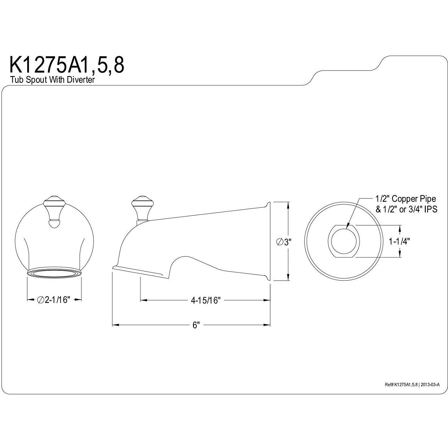Kingston Brass K1275A5 6-Inch Universal Diverter Tub Spout, Oil Rubbed Bronze