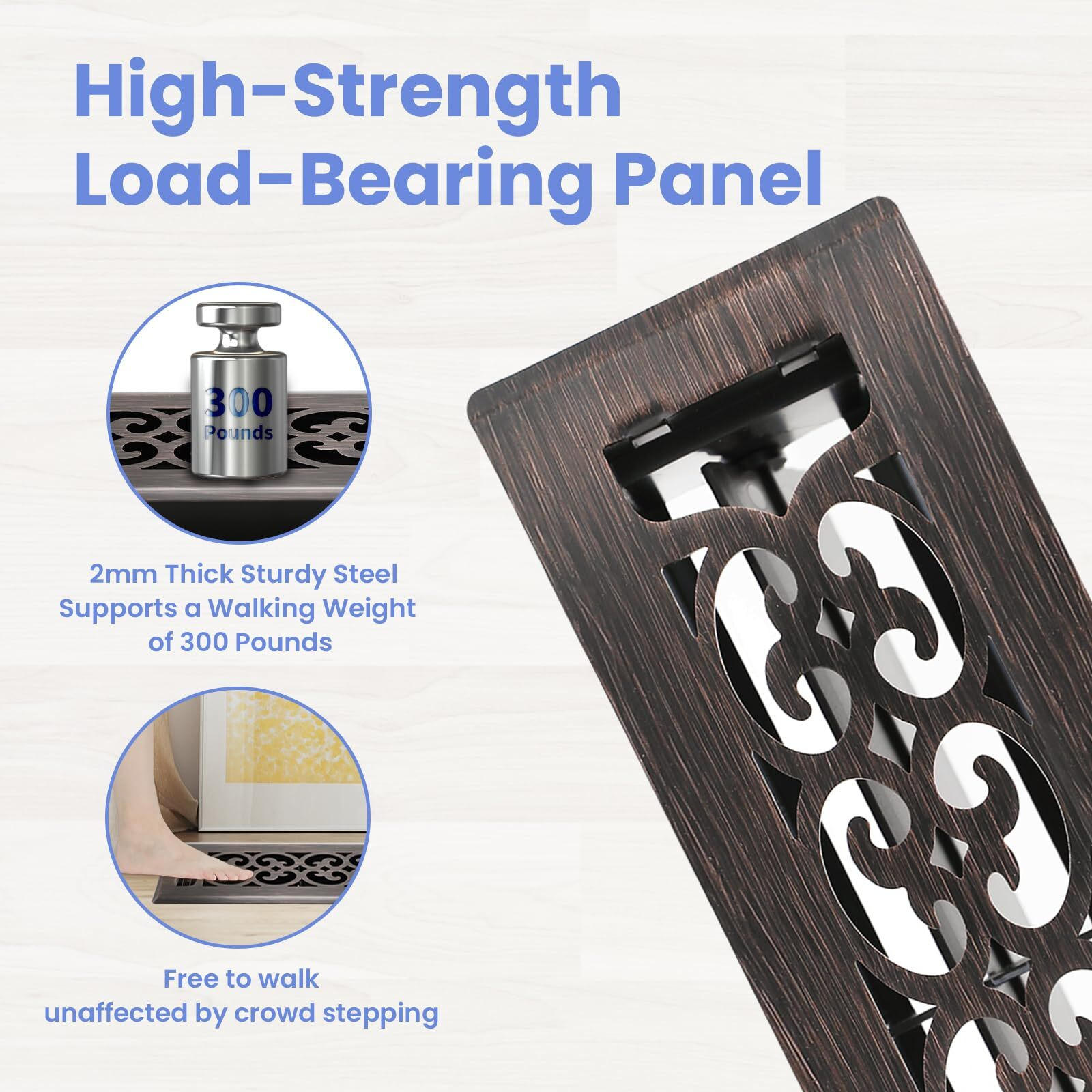 Howeall 2X10 Inches Heavy Duty Walkable Floor Register Easy Adjust Air Supply Lever Floor Vents - Charlotte Design - Vent Cover For Home Floor - Oil Rubbed Bronze