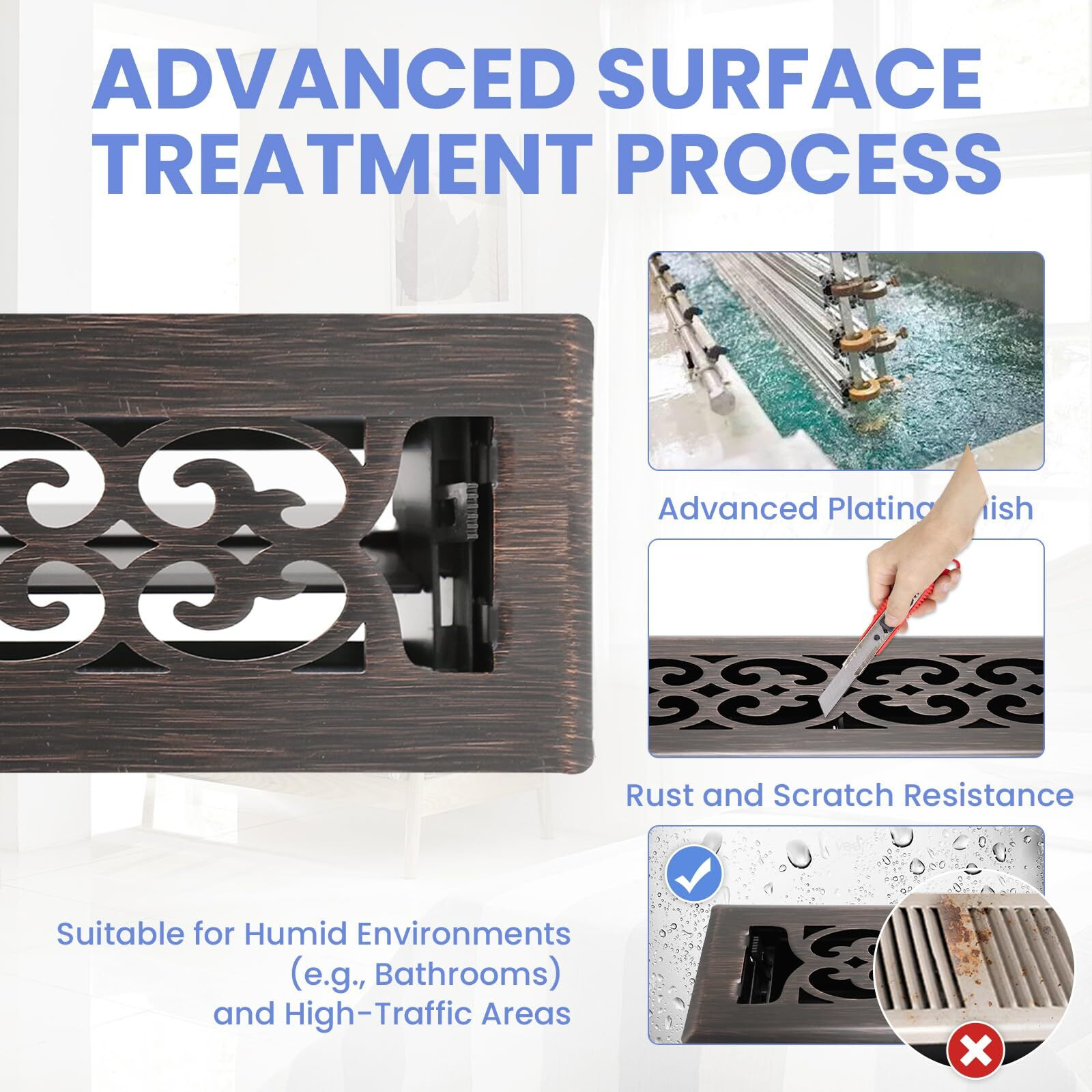 Howeall 2X10 Inches Heavy Duty Walkable Floor Register Easy Adjust Air Supply Lever Floor Vents - Charlotte Design - Vent Cover For Home Floor - Oil Rubbed Bronze