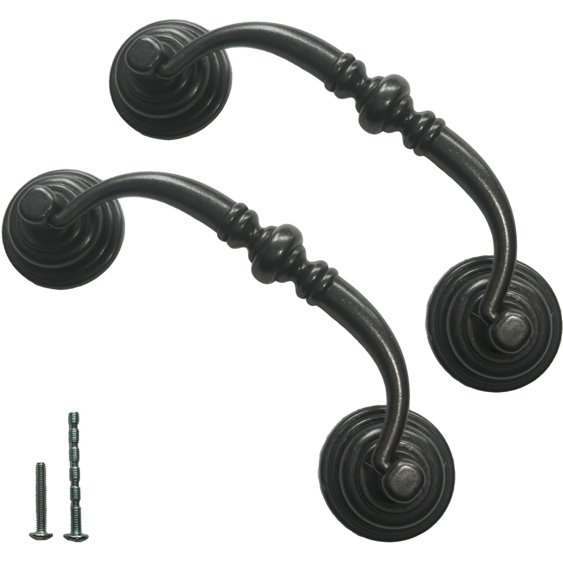 Househook 4 Pcs Oil-Rubbed Bronze Metal Drop Bail Pulls, 4-1/4"" Center To Center, Vintage Shabby Chic Drawer Handles For Dressers, Cupboards, Wardrobes, And Kitchen Cabinets