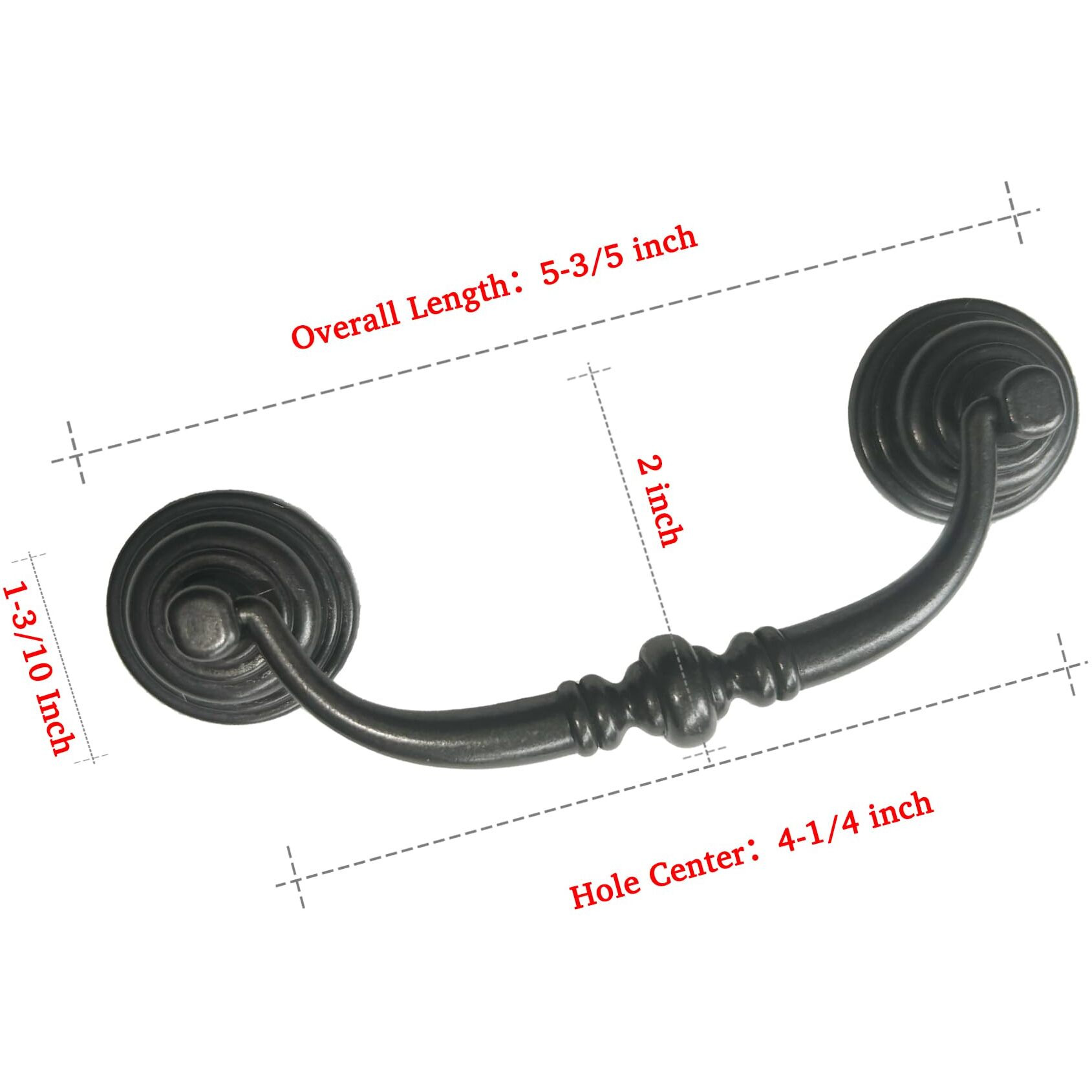 Househook 4 Pcs Oil-Rubbed Bronze Metal Drop Bail Pulls, 4-1/4"" Center To Center, Vintage Shabby Chic Drawer Handles For Dressers, Cupboards, Wardrobes, And Kitchen Cabinets