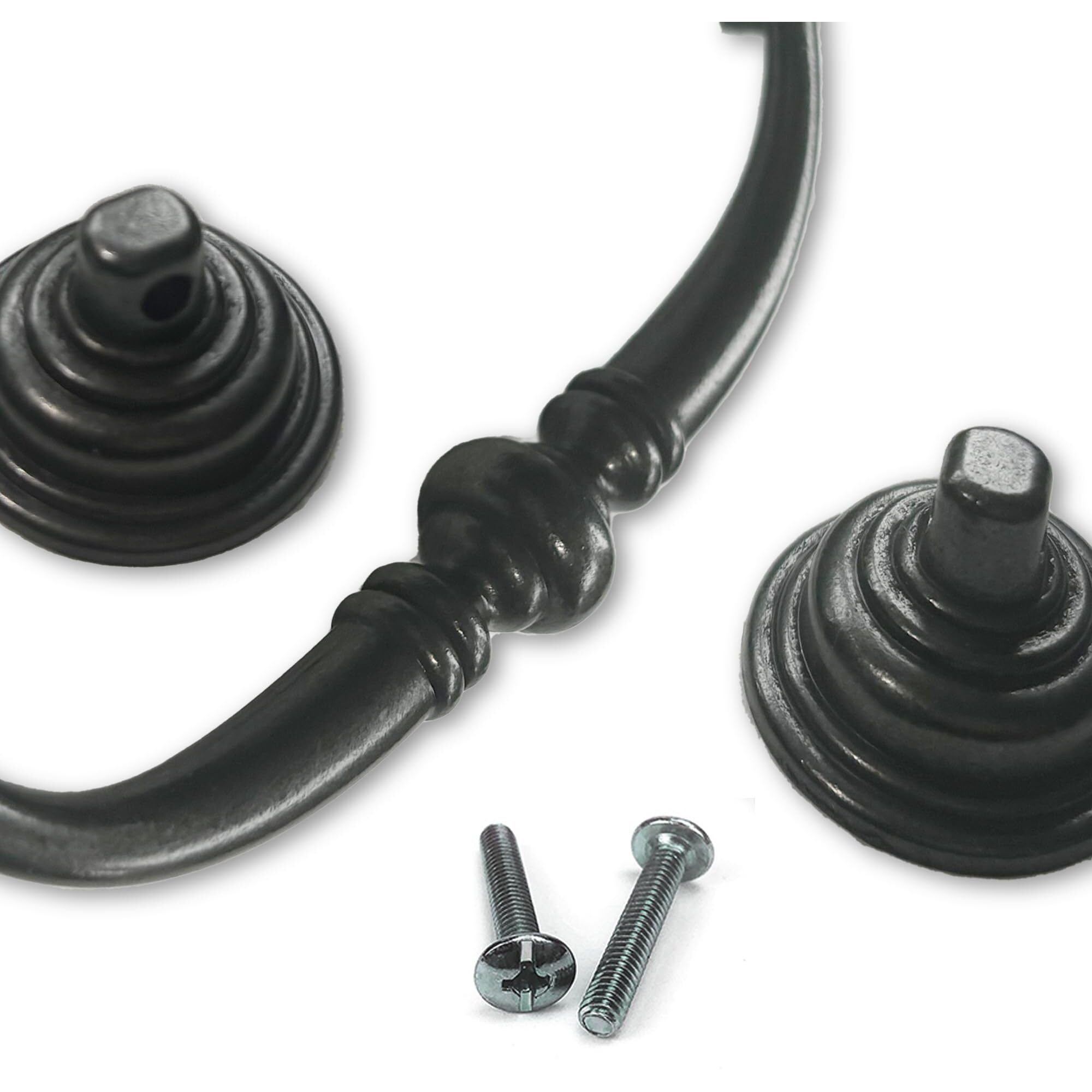 Househook 4 Pcs Oil-Rubbed Bronze Metal Drop Bail Pulls, 4-1/4"" Center To Center, Vintage Shabby Chic Drawer Handles For Dressers, Cupboards, Wardrobes, And Kitchen Cabinets