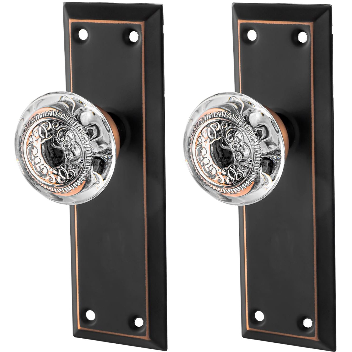 Toptotoo Glass Dummy Door Knobs Interior, Single-Side Crystal Dummy Door Knobs Replacement, Inactive Door Knobs For Bifold And Closet Door, Oil Rubbed Bronze Door Handles,2 Pack