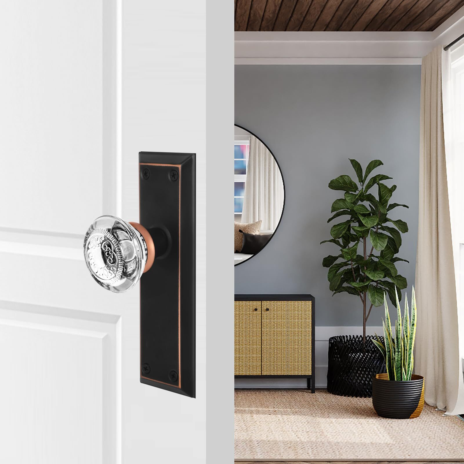 Toptotoo Glass Dummy Door Knobs Interior, Single-Side Crystal Dummy Door Knobs Replacement, Inactive Door Knobs For Bifold And Closet Door, Oil Rubbed Bronze Door Handles,2 Pack