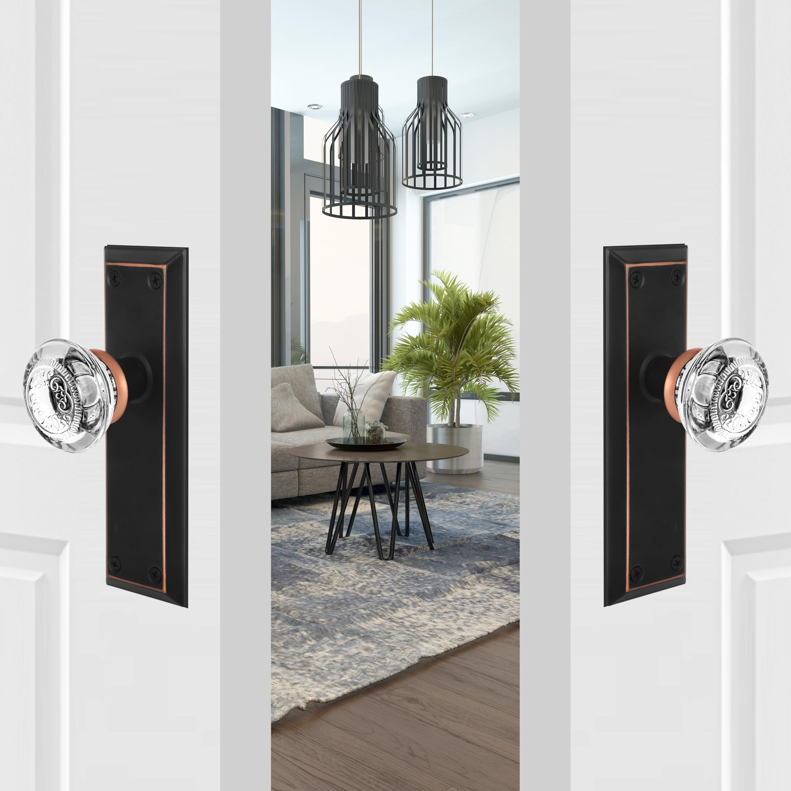 Toptotoo Glass Dummy Door Knobs Interior, Single-Side Crystal Dummy Door Knobs Replacement, Inactive Door Knobs For Bifold And Closet Door, Oil Rubbed Bronze Door Handles,2 Pack