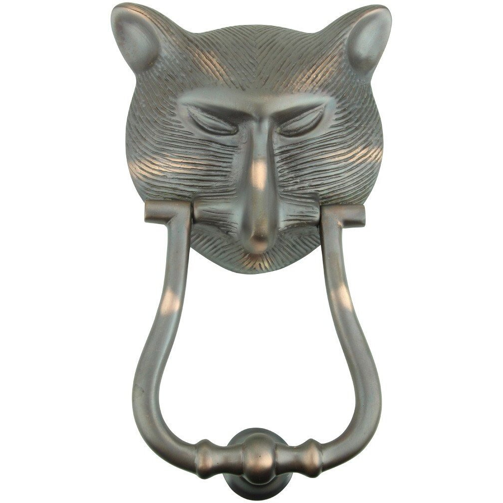 Brass Pharaoh Cat Head Front Door Knocker 8.4"" H Oil Rubbed Bronze Finish Loud Entry Door Metal Knockers For Animal Cat Lovers Includes Mounting Hardware Renovators Supply Manufacturing