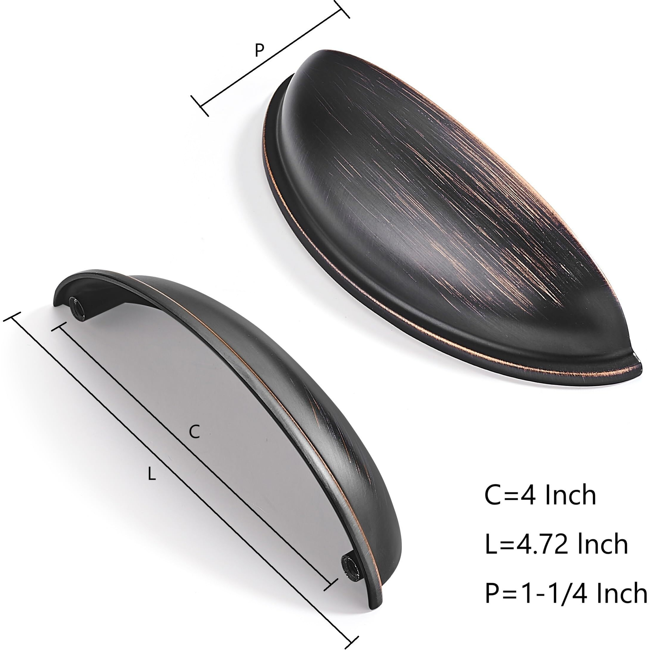 Cabdm 2 Pack 4"" Drawer Pulls Oil Rubbed Bronze Cabinet Cup Pulls Kitchen Hardware Cabinet Handles Drawer Handles Knobs 4 Inch (102Mm) Center To Center