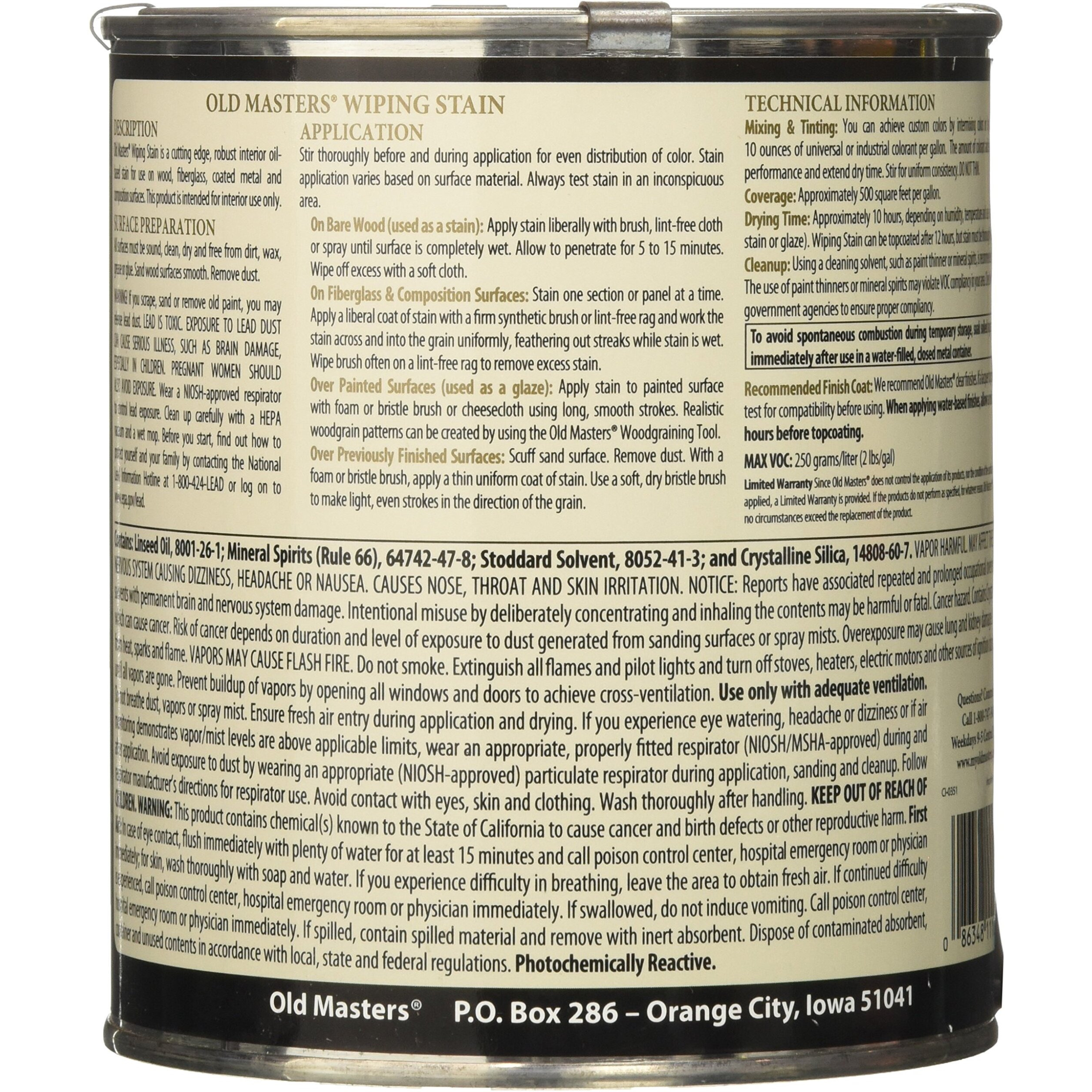 Old Masters, Neutral Tint Base 11104 Oil Wiping Stain, 1 Quart