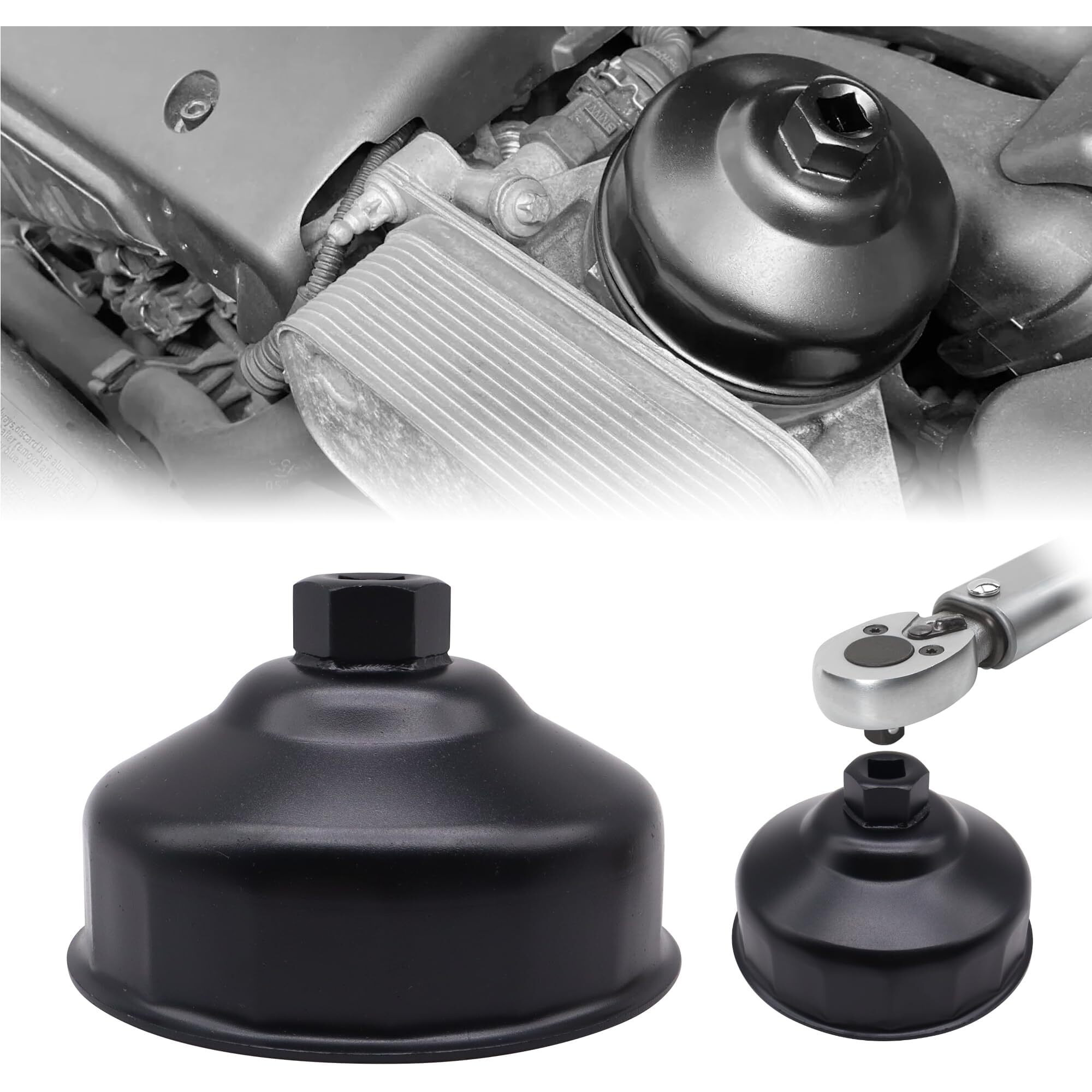 Oxcano 86.4Mm 16 Flutes Oil Filter Wrench Compatible With Bmw With 86Mm Cartridge Style Filter Housing Caps, Oil Filter Housing Cap Removal Tool To Change Oil, Oil Filter Socket Wrench Kit