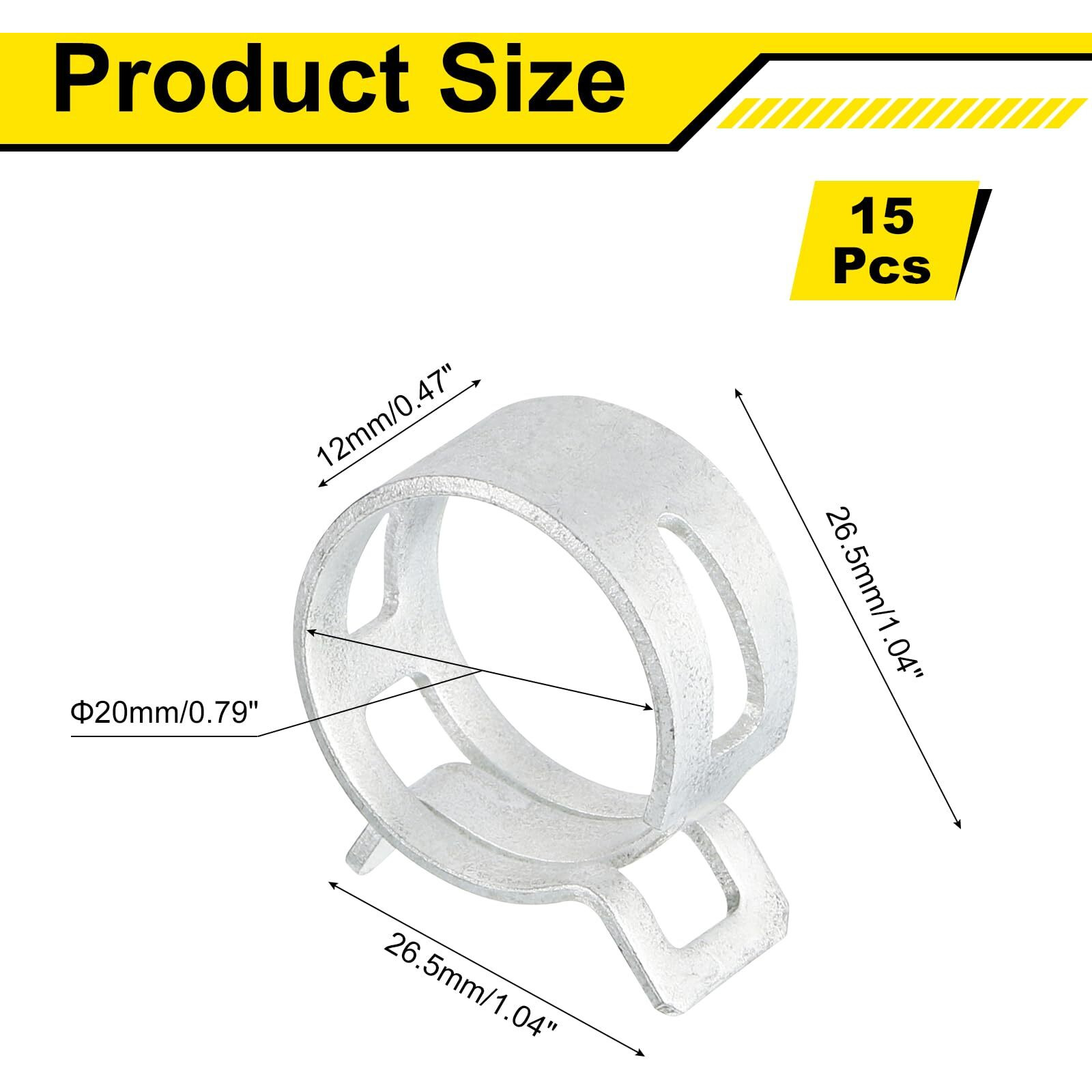 Uxcell 15Pcs Spring Band Type Action Fuel/Silicone Vacuum Hose Pipe Clamp, 20Mm Low-Pressure Air Spring Hose Clip Clamp For Automotive Oil Pipe Water Pipe, Silver