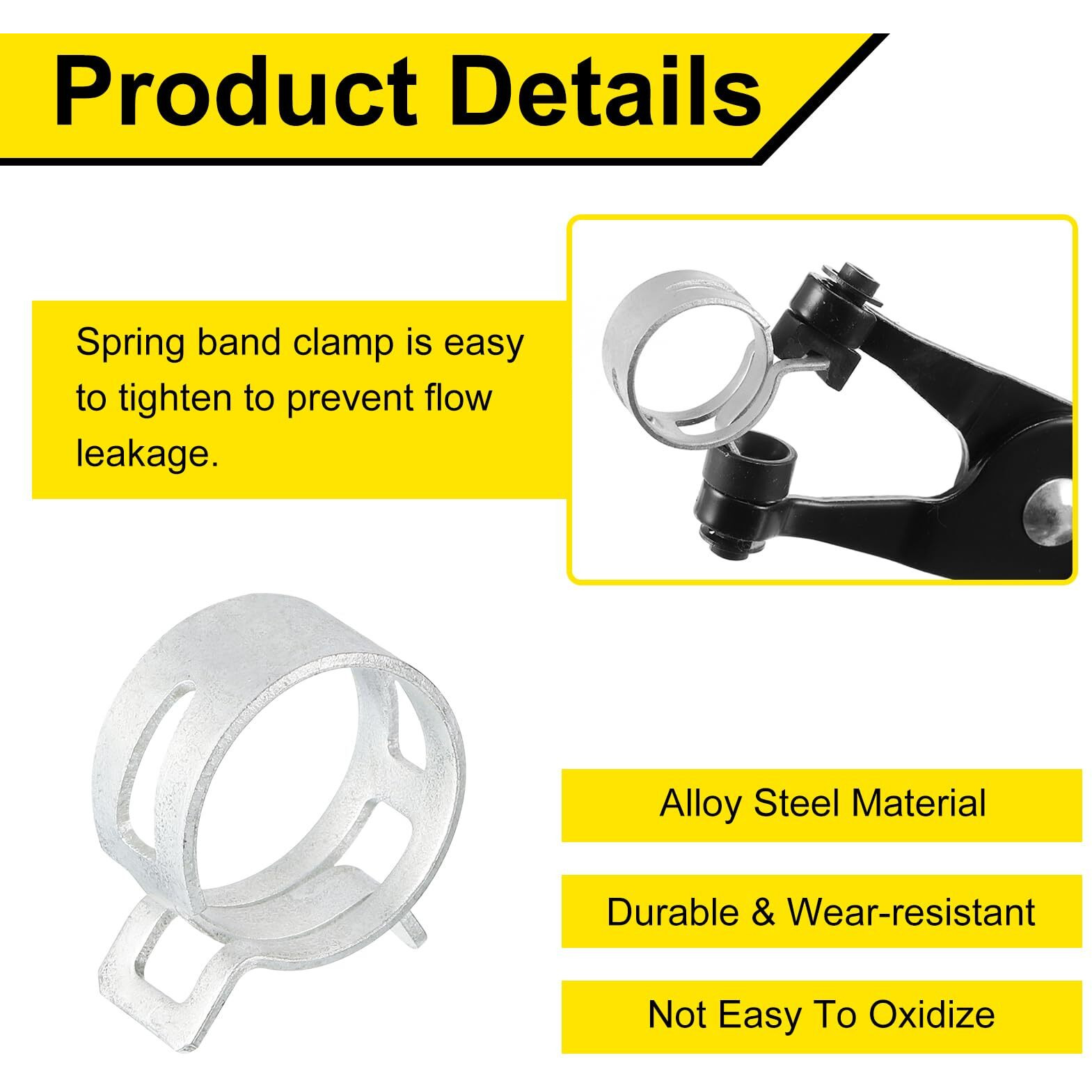 Uxcell 15Pcs Spring Band Type Action Fuel/Silicone Vacuum Hose Pipe Clamp, 20Mm Low-Pressure Air Spring Hose Clip Clamp For Automotive Oil Pipe Water Pipe, Silver