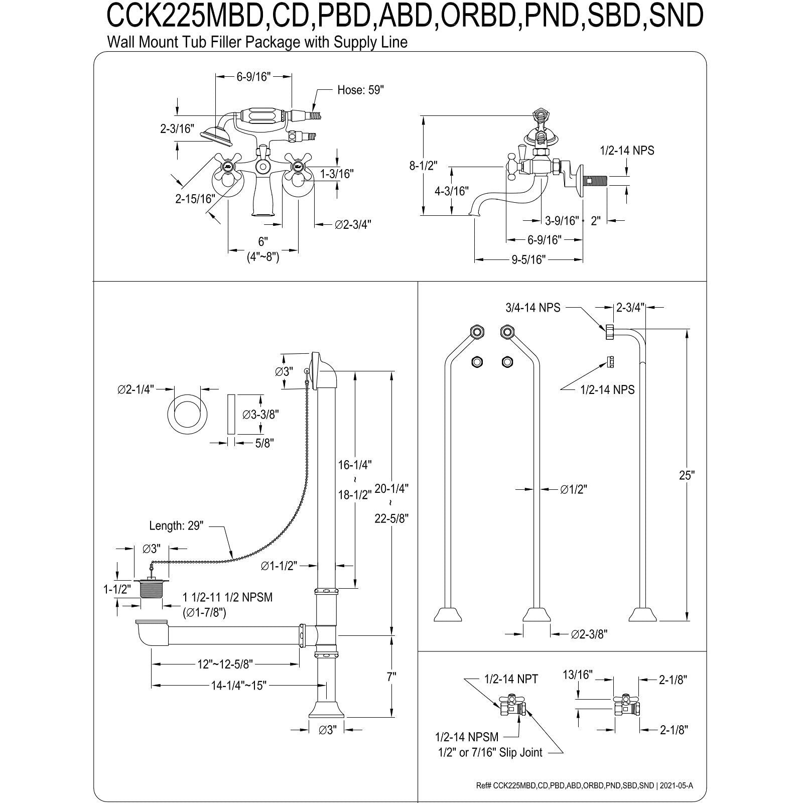 Kingston Brass Cck225Orbd Vintage Clawfoot Tub Faucet Package, 9 X 9.31 X 25, Oil Rubbed Bronze