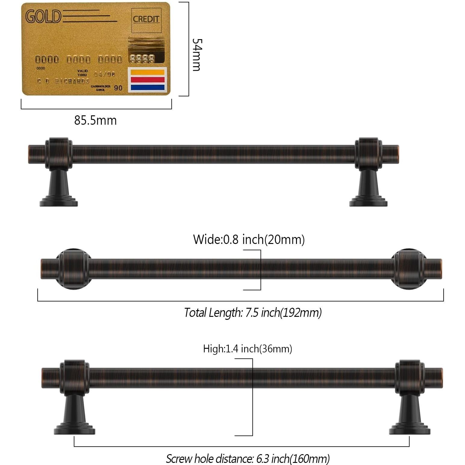 Amerdeco 10 Pack Oil Rubbed Bronze Cabinet Pulls 6.3 Inch(160Mm) Hole Center Drawer Pulls Cabinet Hardware Kitchen Cabinet Handles For Bathroom Zh0069