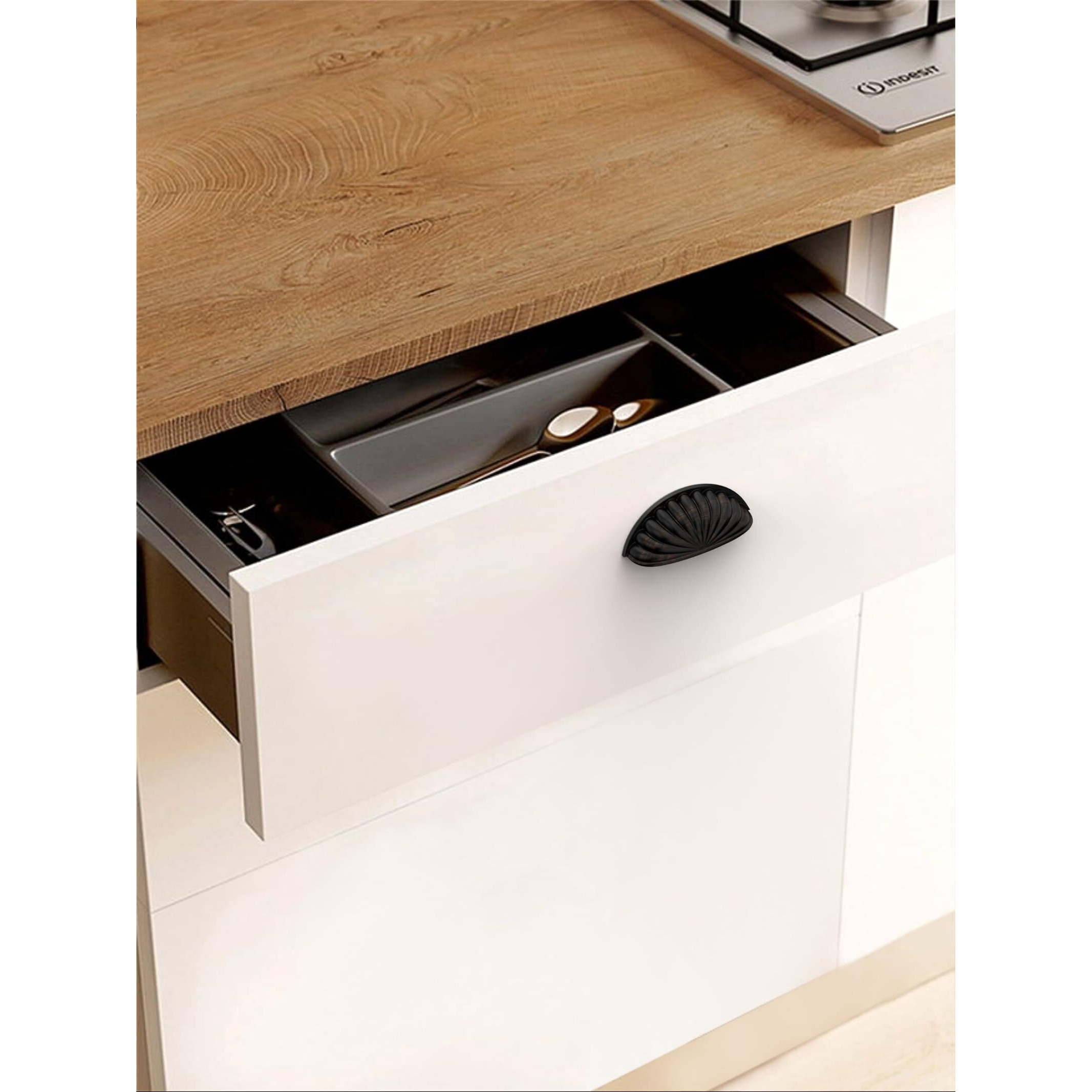 Alzassbg 10 Pack Oil Rubbed Bronze Cabinet Cup Pulls, 3 Inch(76Mm) Hole Centers Cabinet Handles Hardware Shell Bin Cup Drawer Pulls Handles Al3036Orb