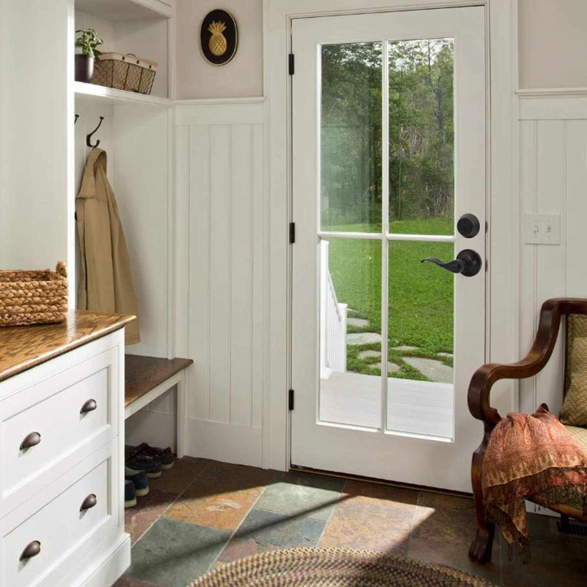 1 Pack Front/Exterior Door Lever Lockset With Double Cylinder Deadbolt Combination Locksets, Oil Rubbed Bronze Keyed Alike Entry Door Handles With Same Key