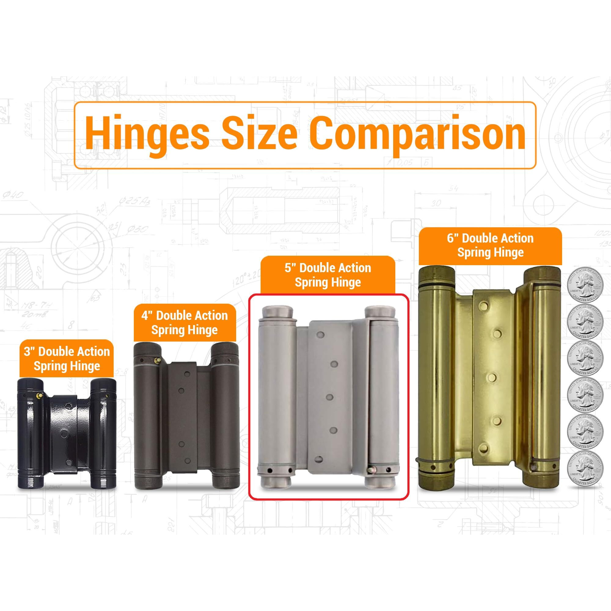 Double Action Spring Hinge For Saloon Or Cafe Doors (Gloss Black, Satin Chrome, Oil Rubbed Bronze And Brass) (Oil Rubbed Bronze, 5"" Double Action Spring Hinge, Qty-1)