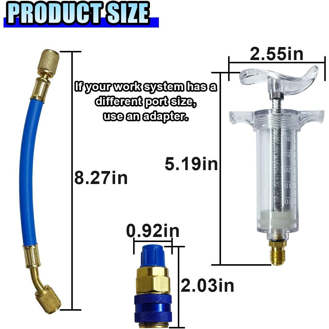 Duscoke Ac Oil And Dye Injector Kit, 30Ml/1 Oz Hand Push Hvac Compressor With Quick Coupler 1/4"" Sae Connector, Manual Car Oil Dye Injector Refrigerant Tool For Air Conditioning System