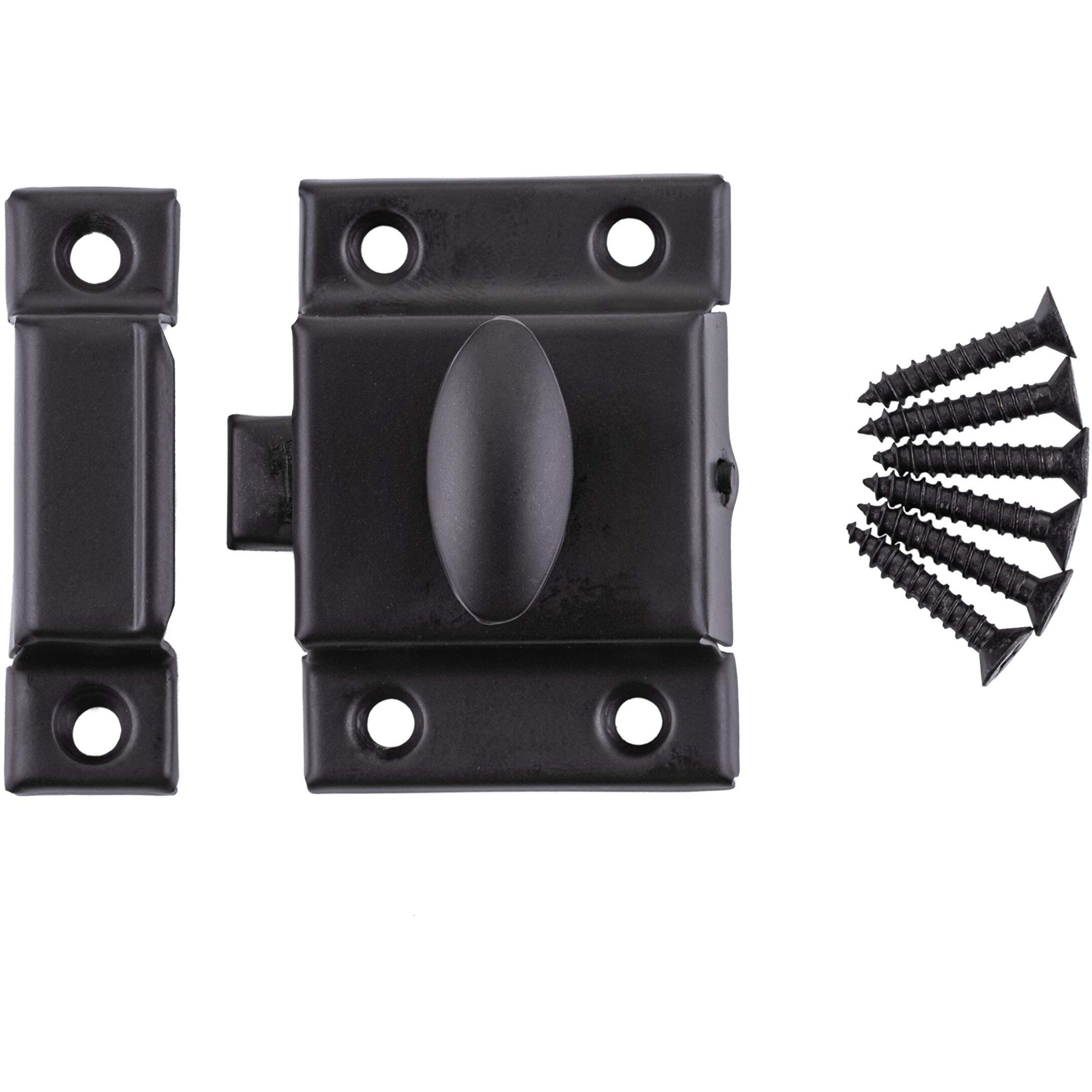 Small Stamped Oil Rubbed Bronze Cabinet Door Latch - 1 7/8""    1 7/8"" - Pack Of 2 - Spring Loaded Cupboard Door Latch With Oval Turn - Vintage Cabinet Hardware | Ua-141-Lob (2)