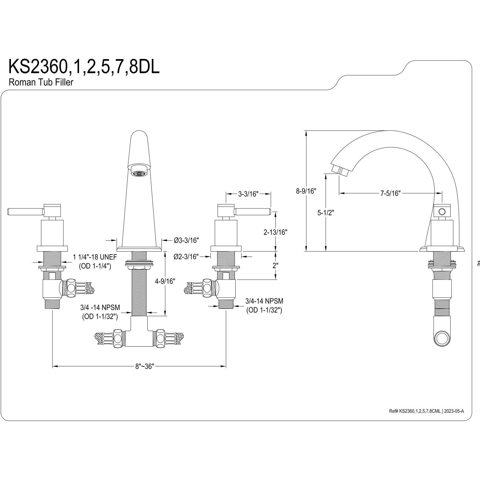 Kingston Brass Ks2365Dl Concord Roman Tub Faucet, 8-Inch Adjustable Center, Oil Rubbed Bronze